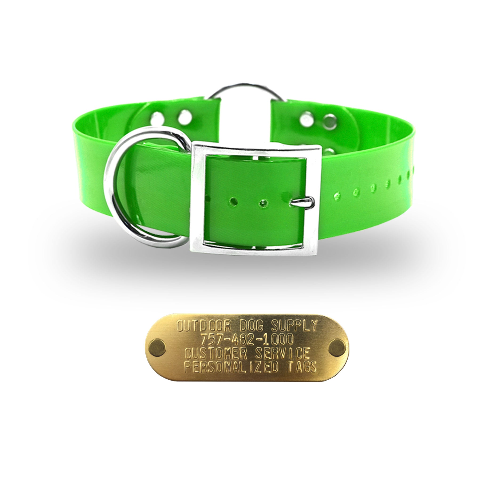 1 1/2" Premium Center Ring Name Tag Collar- Lime Green