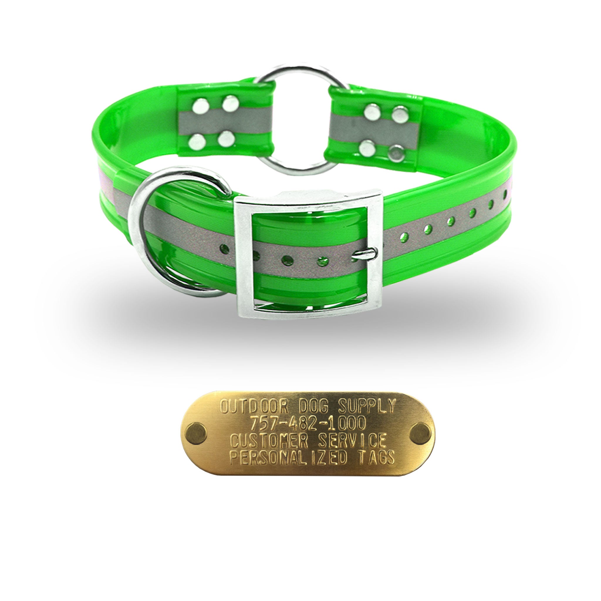 1 1/2" Premium Center Ring Name Tag Collar- Reflective Lime Green
