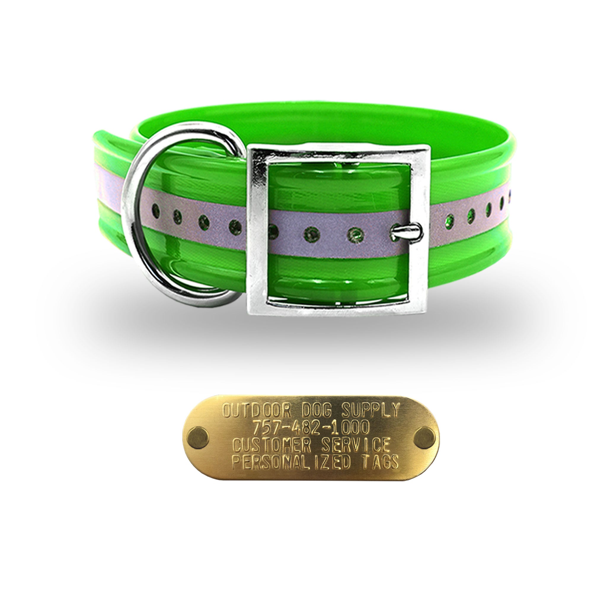 1 1/2" Premium D Ring Name Tag Collar- Reflective Lime Green