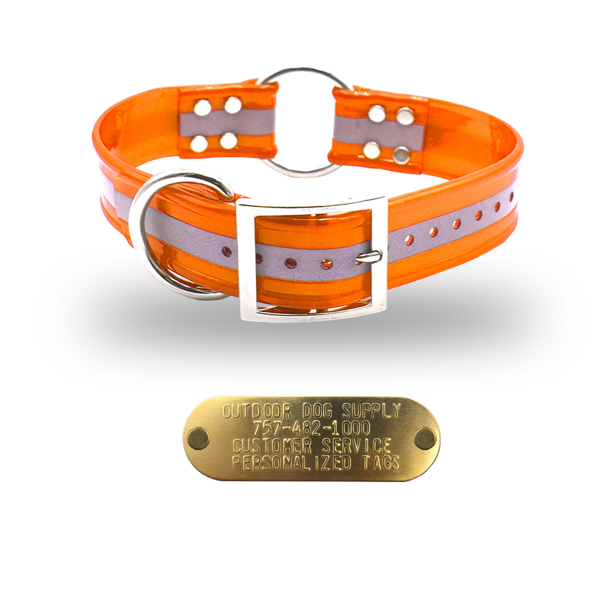 1 1/2" Premium Center Ring Name Tag Collar- Reflective Orange