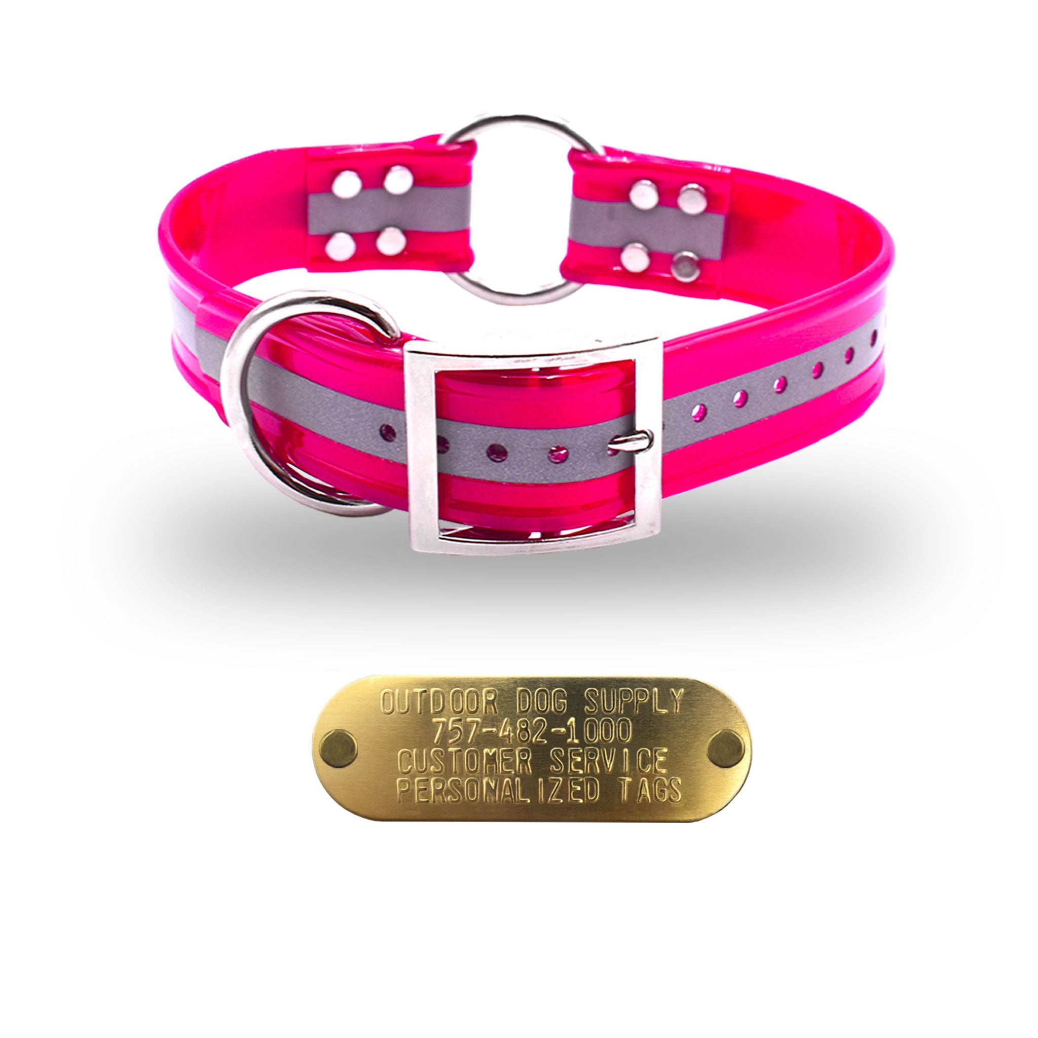 1 1/2" Premium Center Ring Name Tag Collar- Reflective Pink