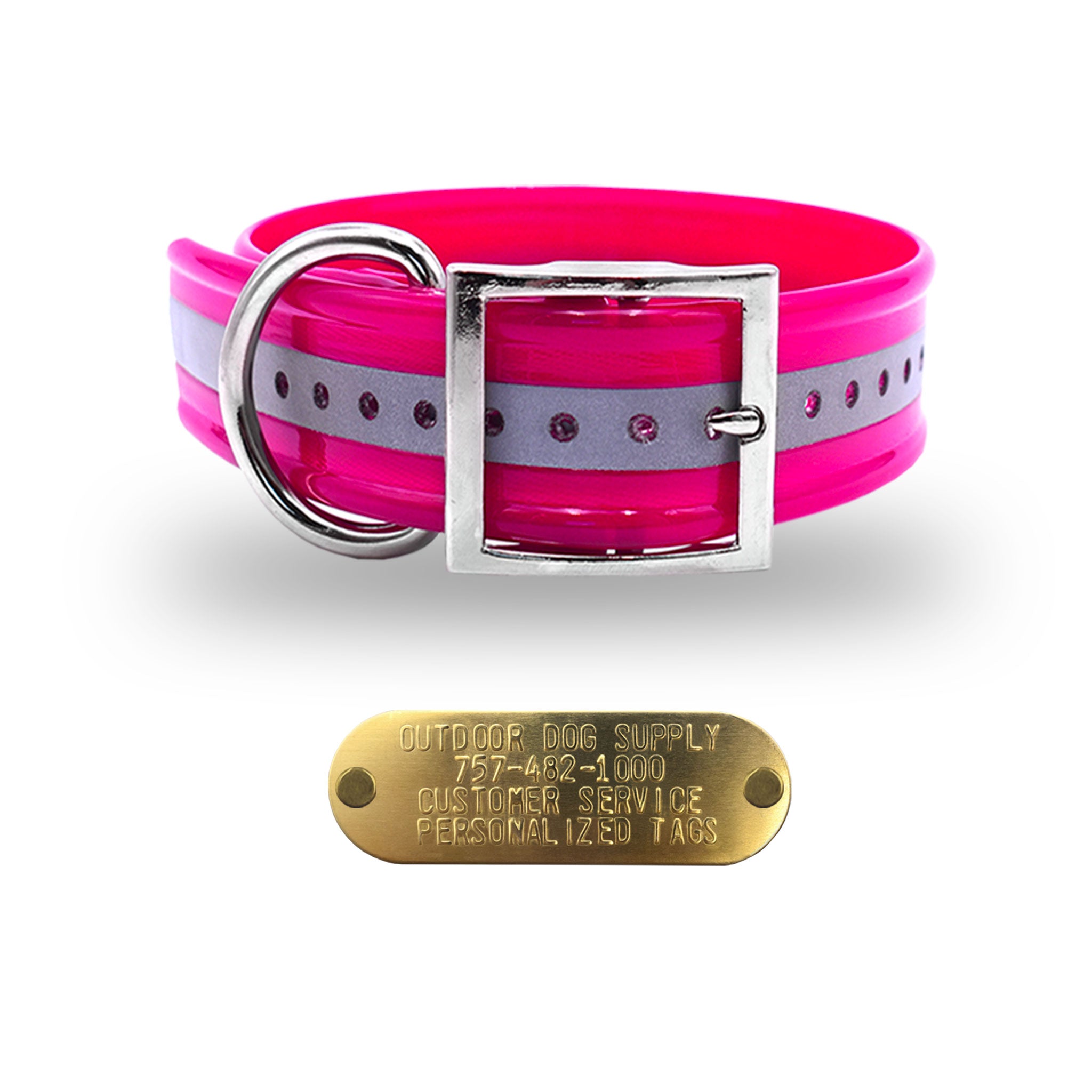 1 1/2" Premium D Ring Name Tag Collar- Reflective Pink