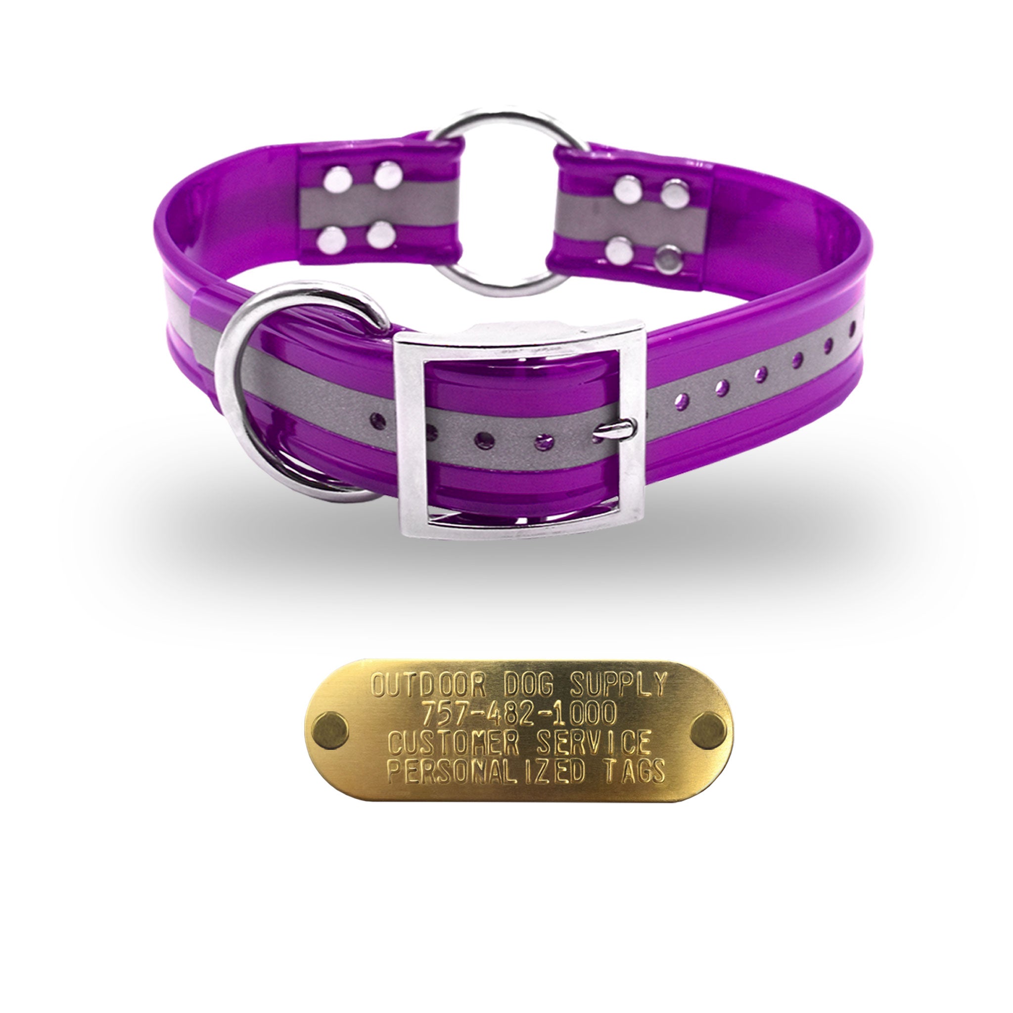 1 1/2" Premium Center Ring Name Tag Collar- Reflective Purple
