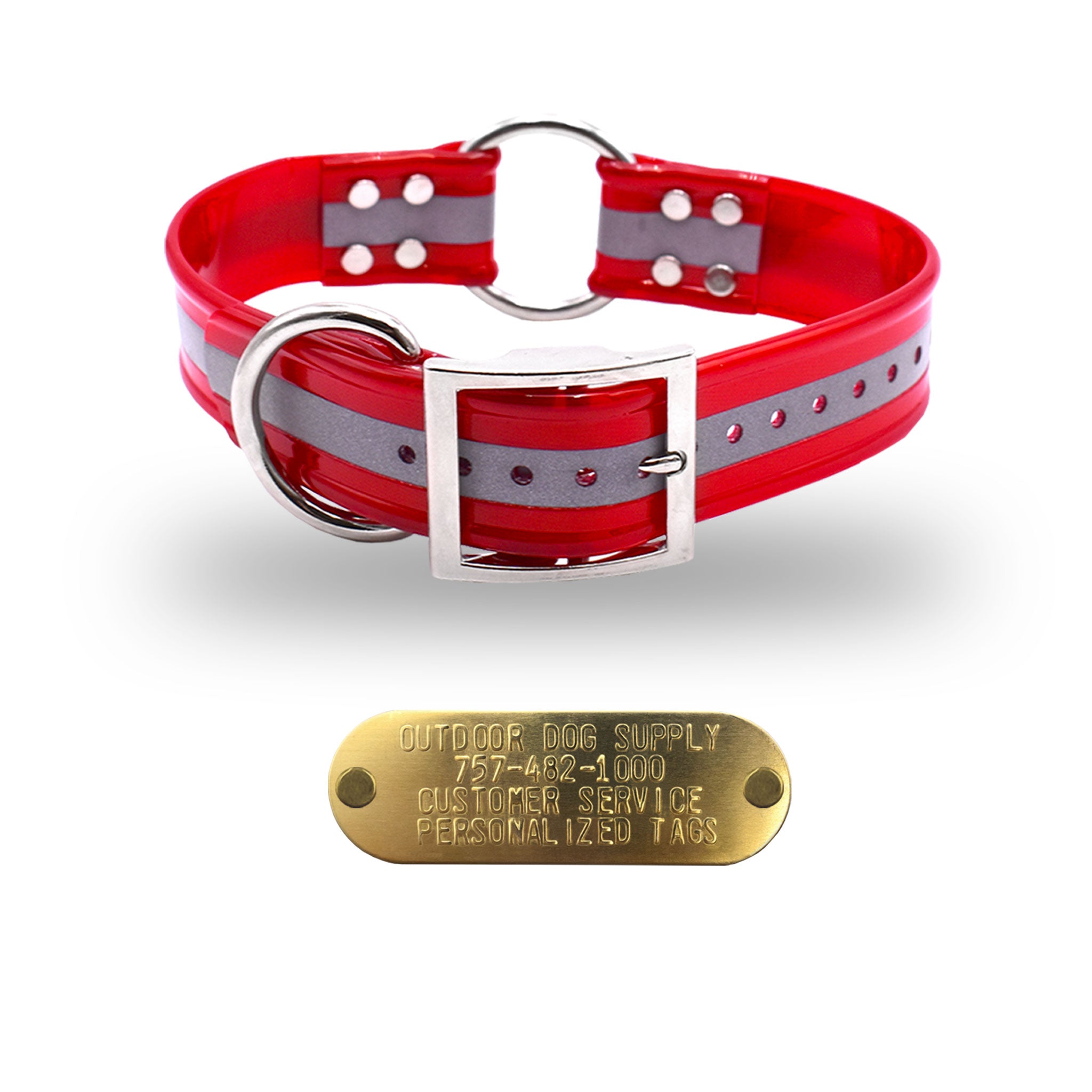 1 1/2" Premium Center Ring Name Tag Collar- Reflective Red