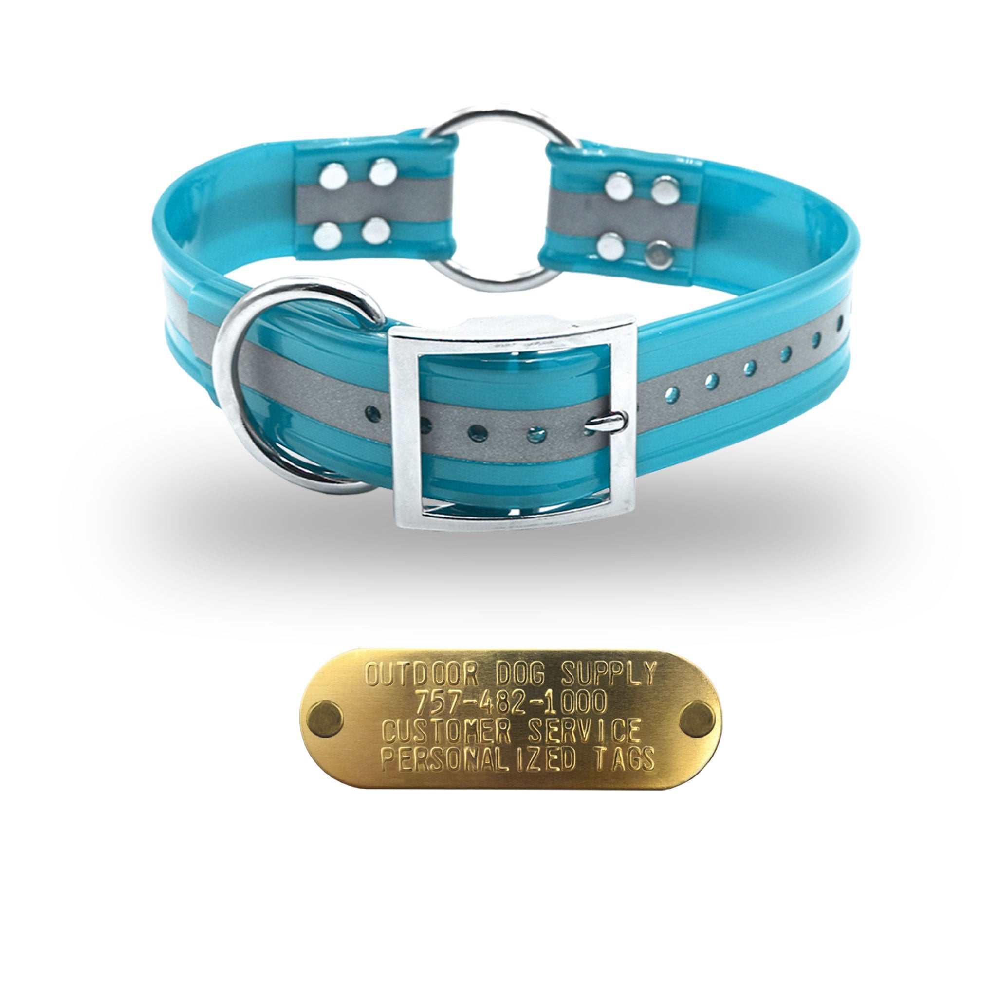 1 1/2" Premium Center Ring Name Tag Collar- Reflective Teal