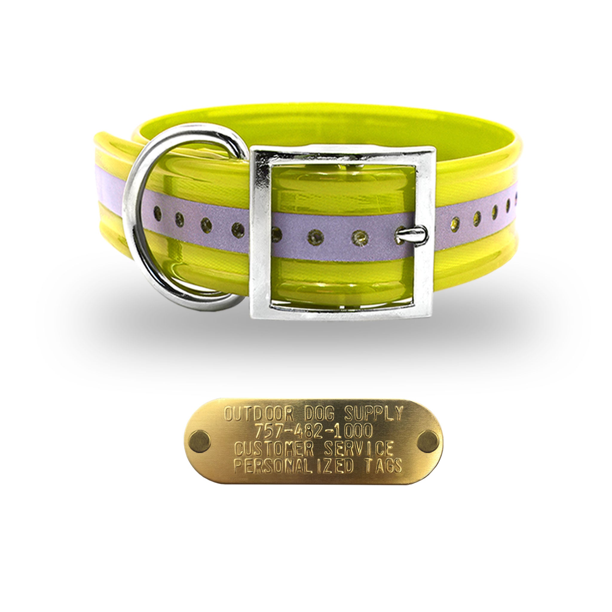 1 1/2" Premium D Ring Name Tag Collar- Reflective Yellow