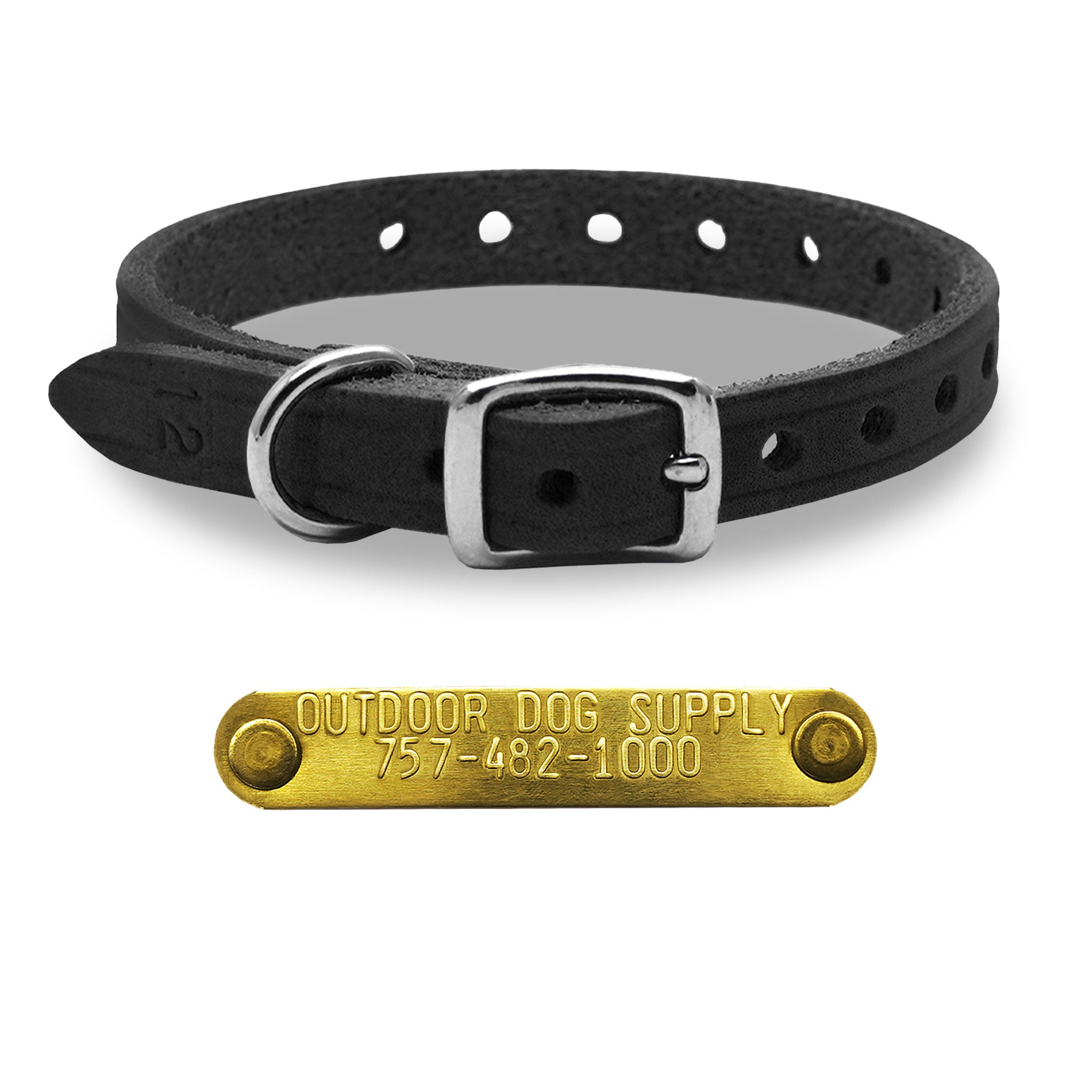 1/2" Leather collar with personalized nameplate- black