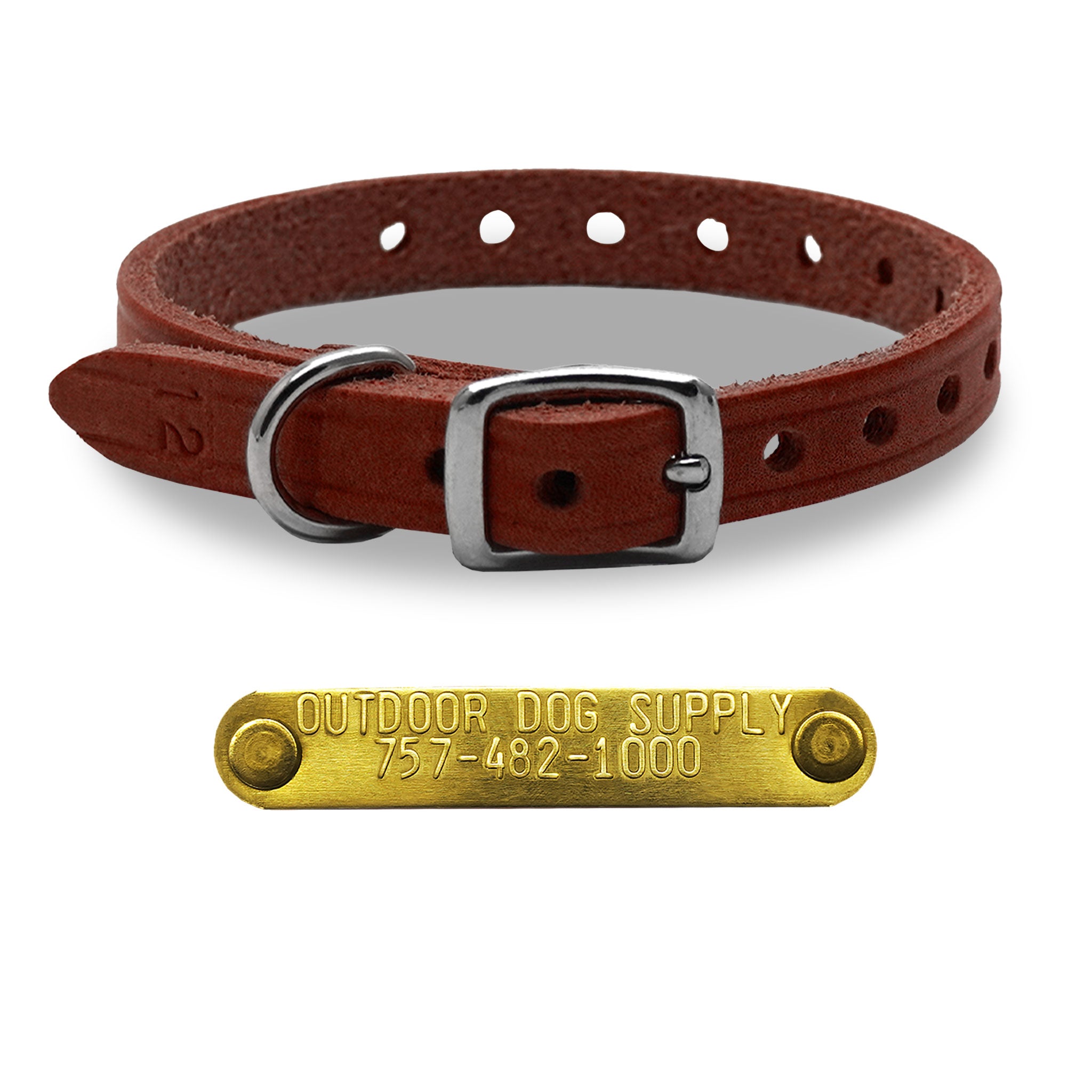 1/2" Leather Dog Collar with personalized nametag- Burgundy