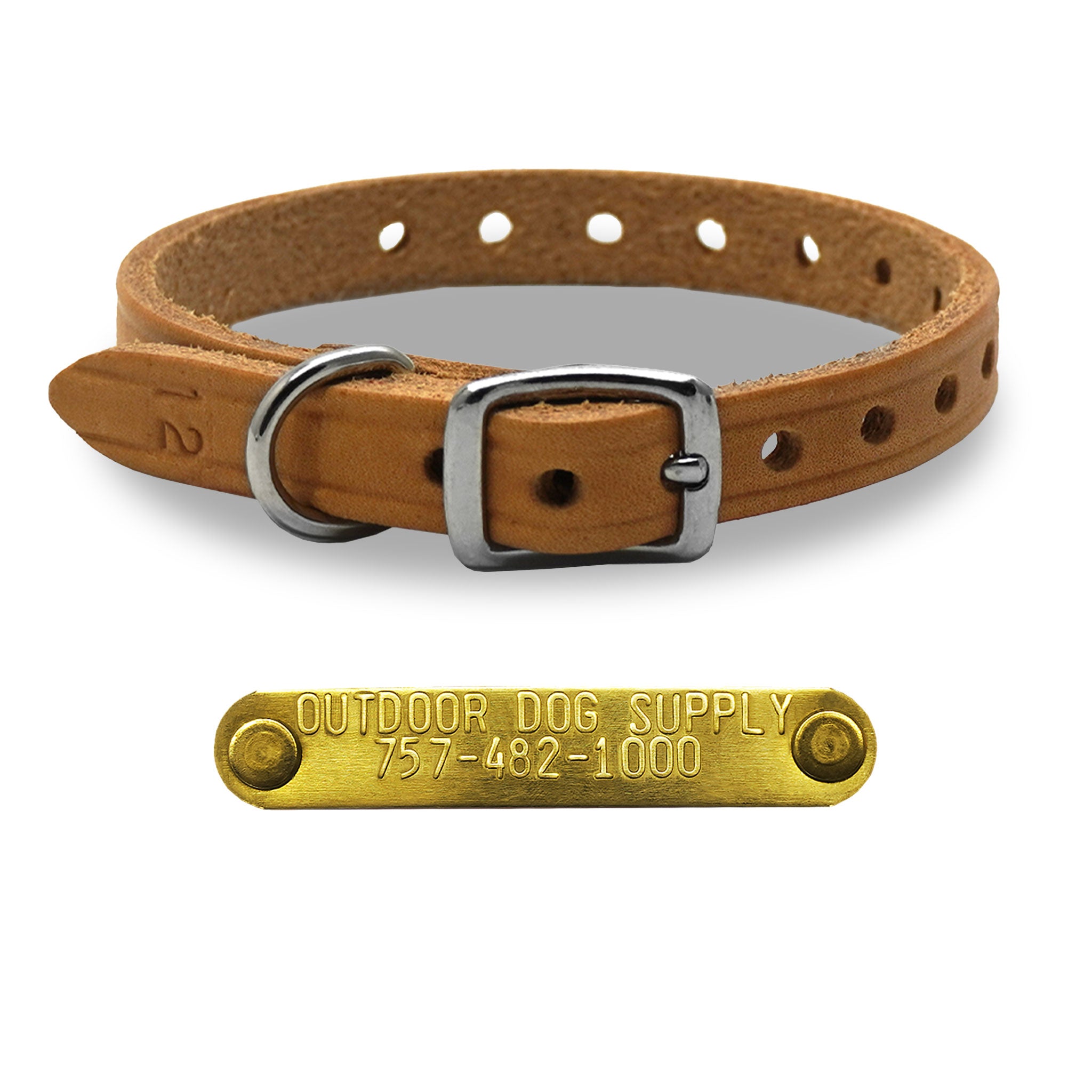 1/2" Leather Collars with personalized nametag- Tan