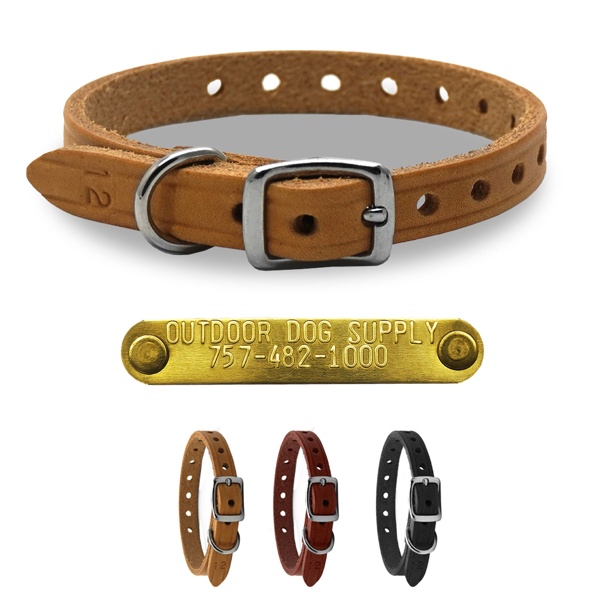 1/2" Leather Dog Collars with personalized nametag- multi colors