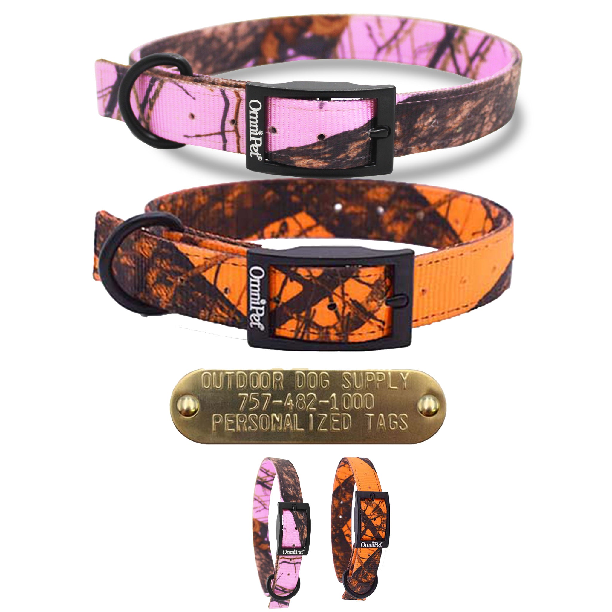 1" Nylon Camo Collars with personalized nameplates- multi color