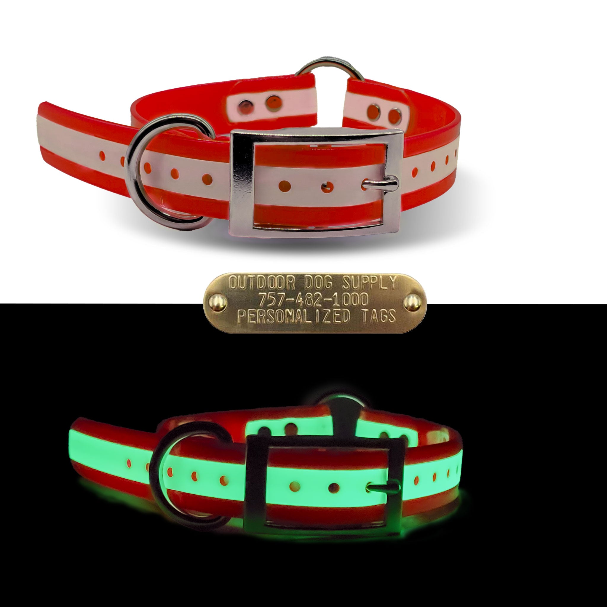 1 inch wide red glow in the dark collar with center ring