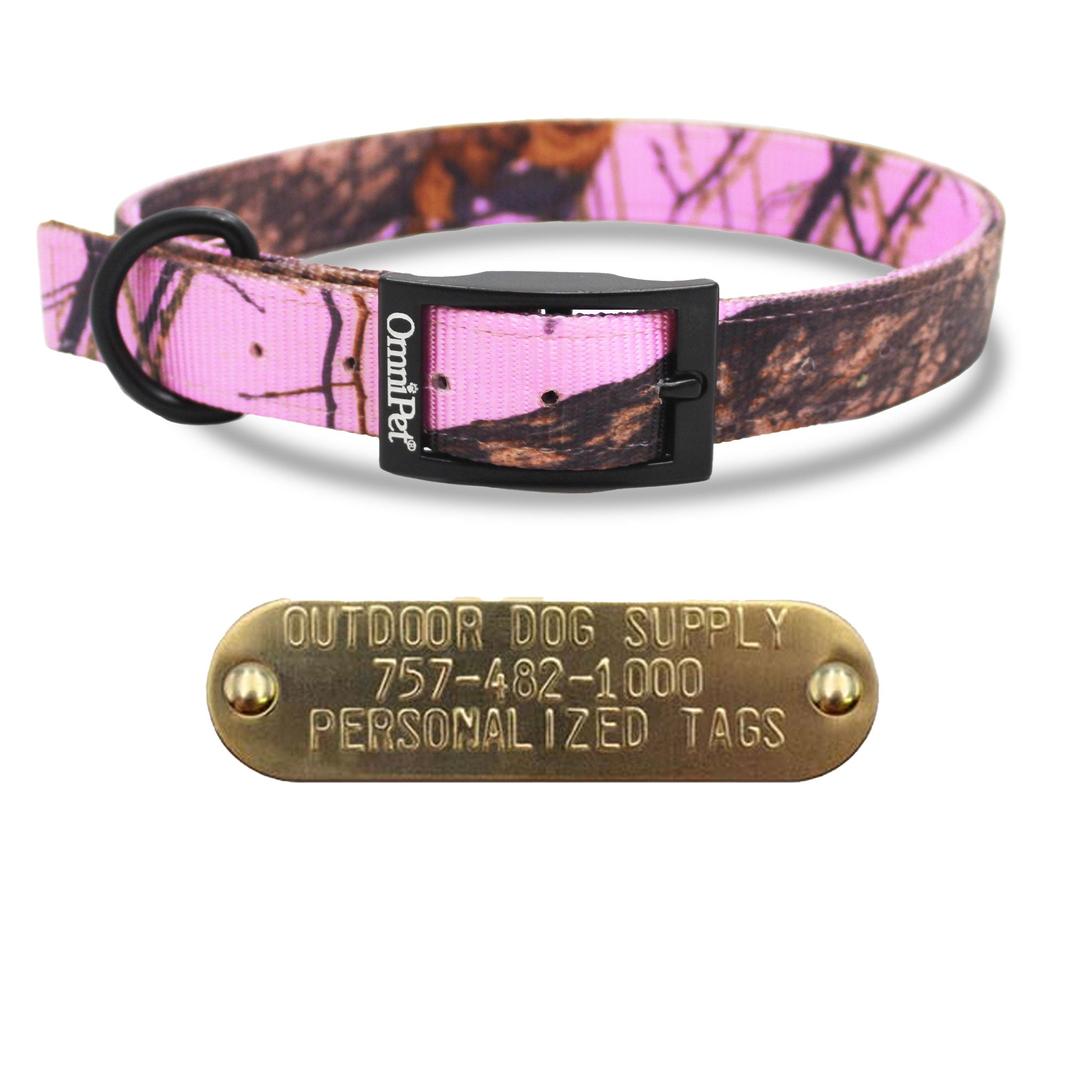 1" Nylon Camo Collar with personalized nameplate- pink camo