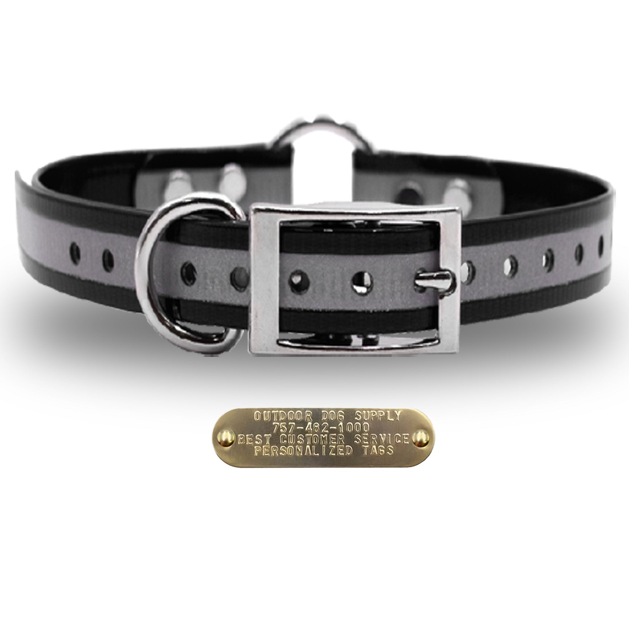 1" Premium Center Ring Collar with personalized nametag collar- Reflective Black