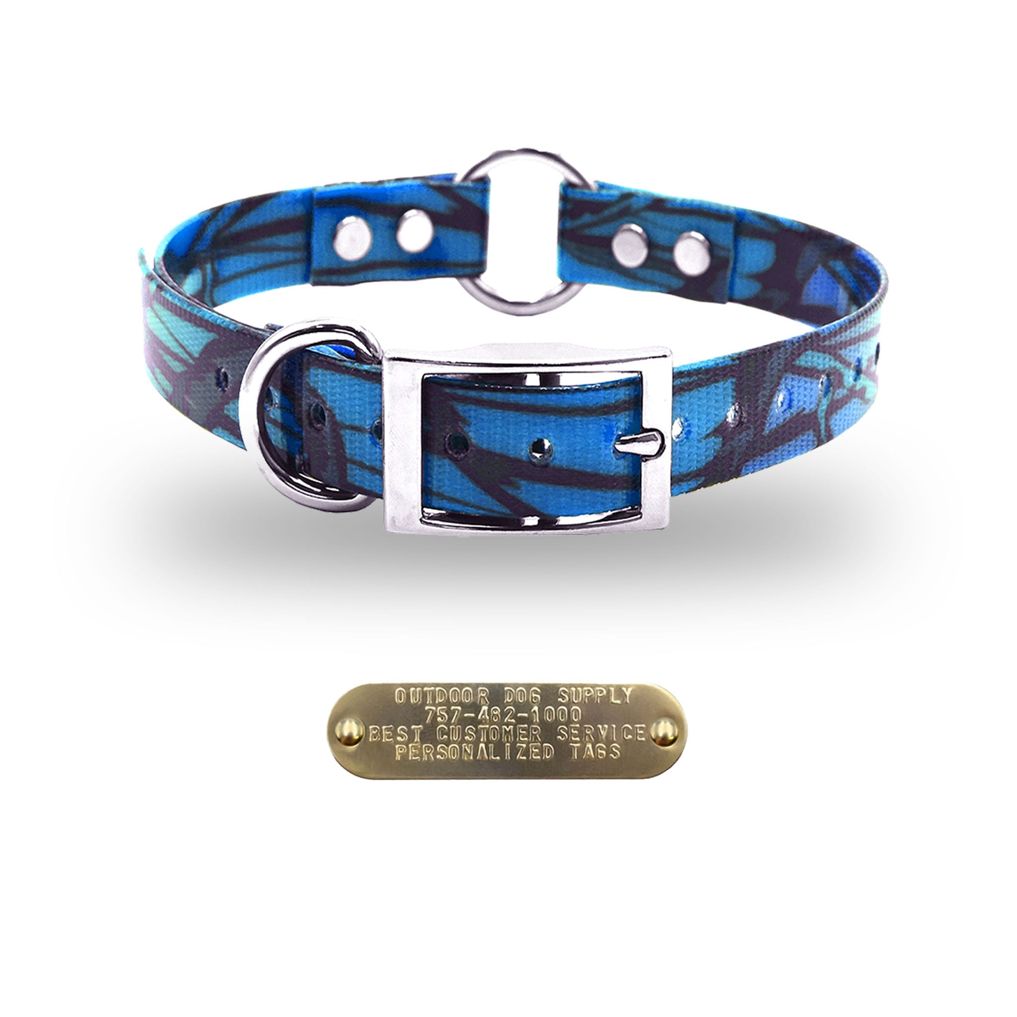 1" Premium Center Ring Collar with personalized nametag collar- Blue Camo