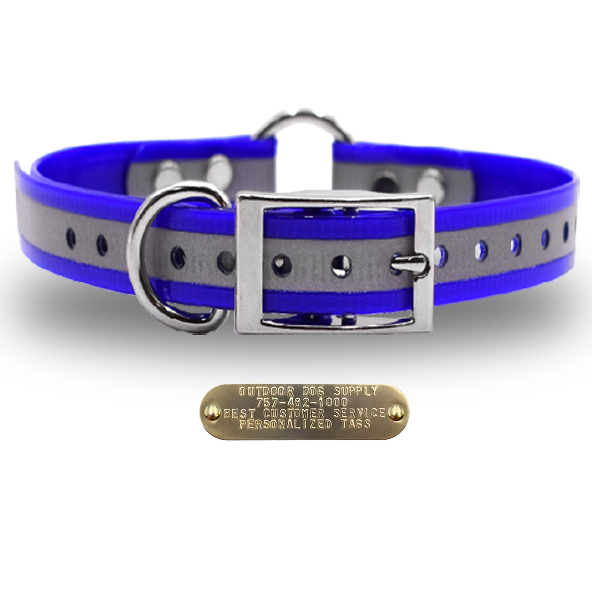 1" Premium Center Ring Collar with personalized nametag collar- Reflective Dark Blue