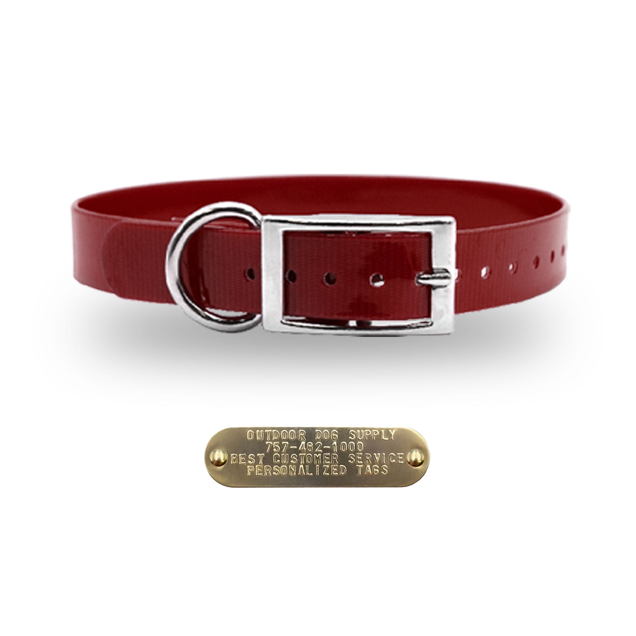 1" Premium D Ring Collar with personalized nametag collar- Burgundy