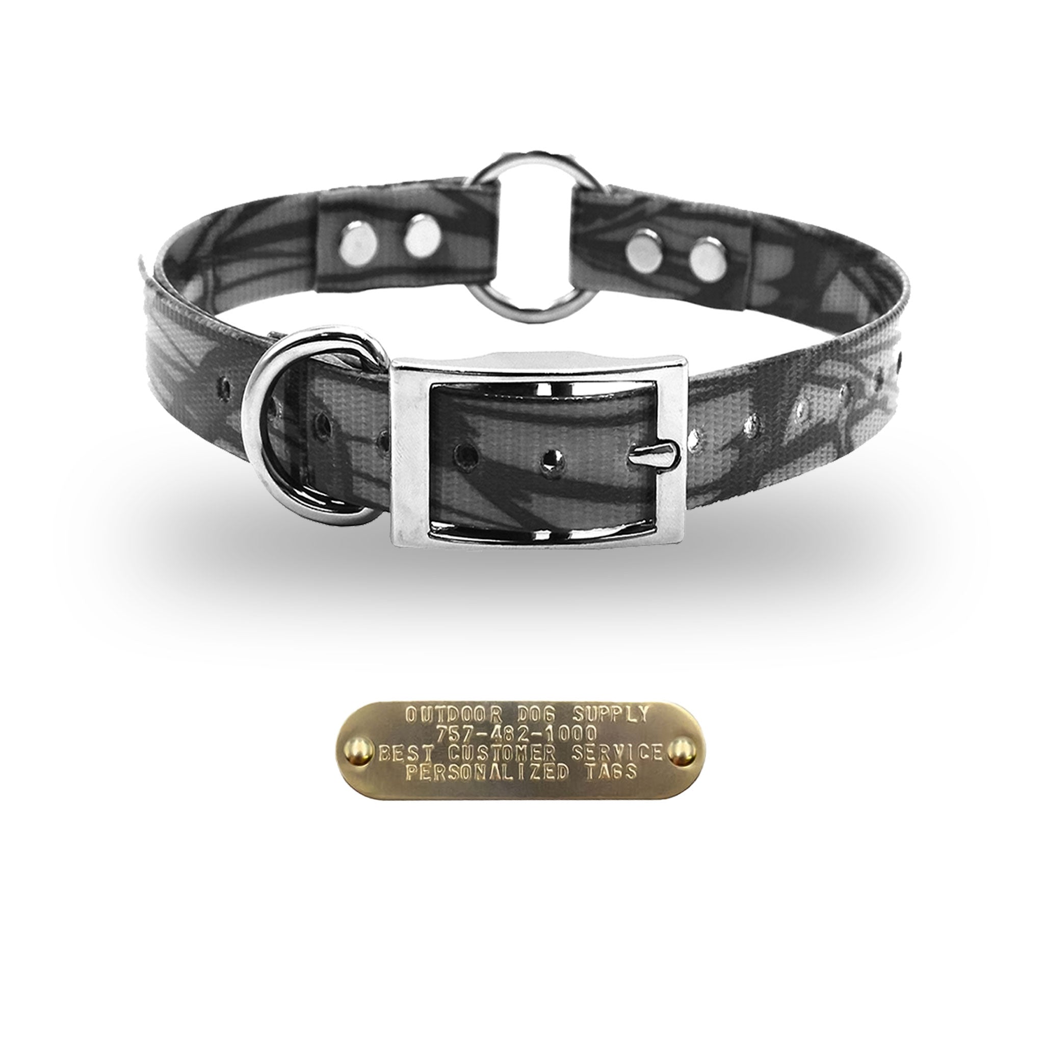 1" Premium Center Ring Collar with personalized nametag collar- Gray Camo