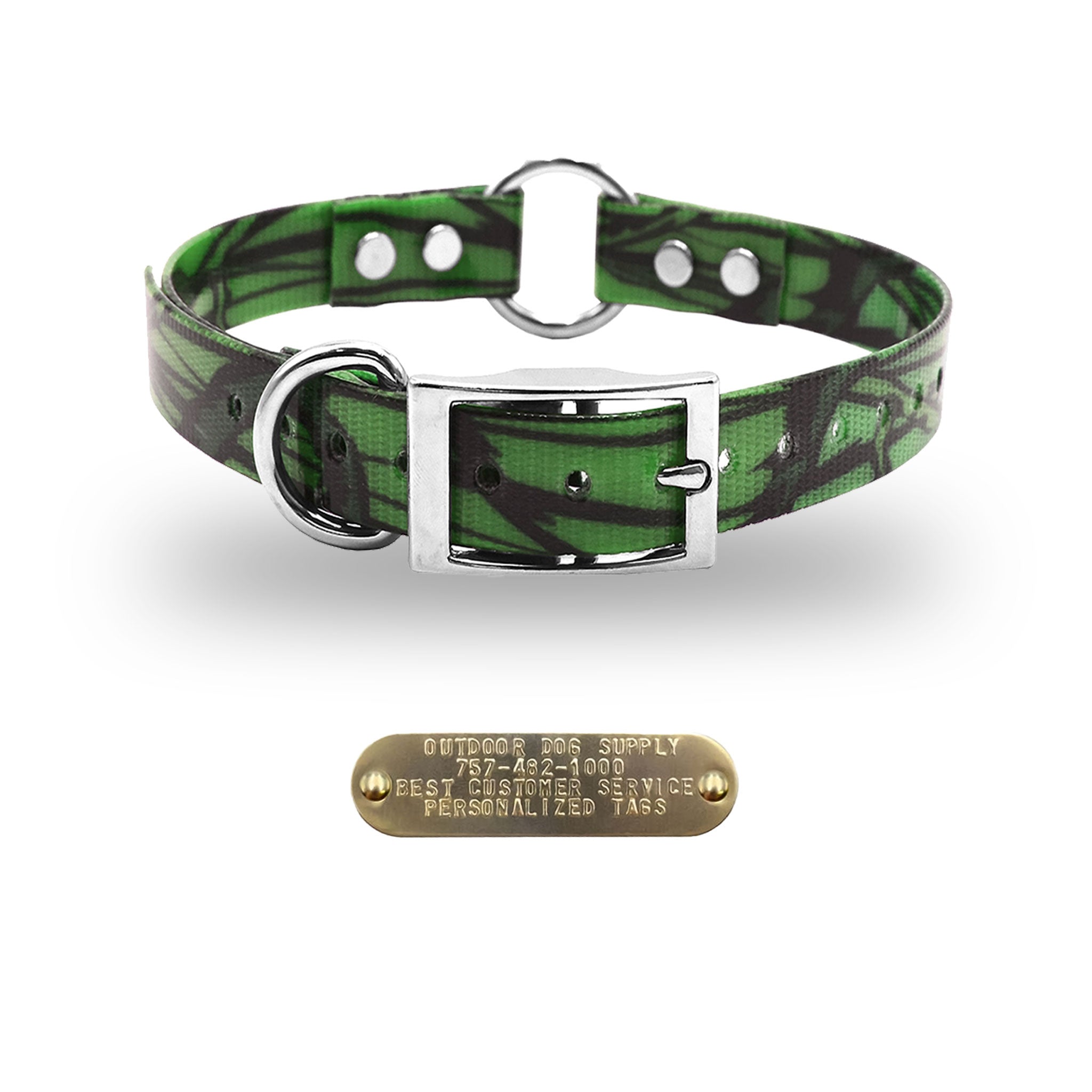 1" Premium Center Ring Collar with personalized nametag collar- Green Camo