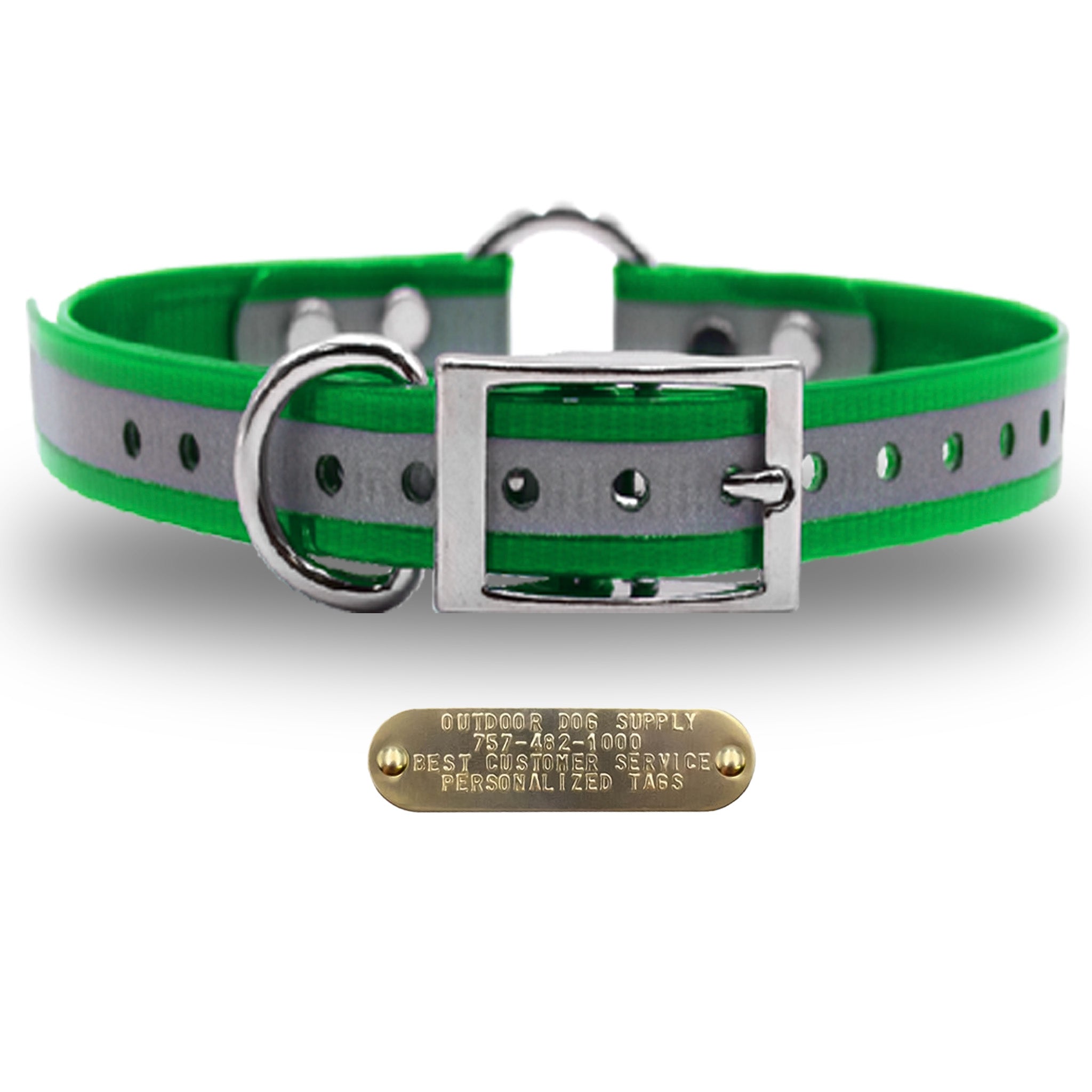 1" Premium Center Ring Collar with personalized nametag collar- Reflective Dark Green