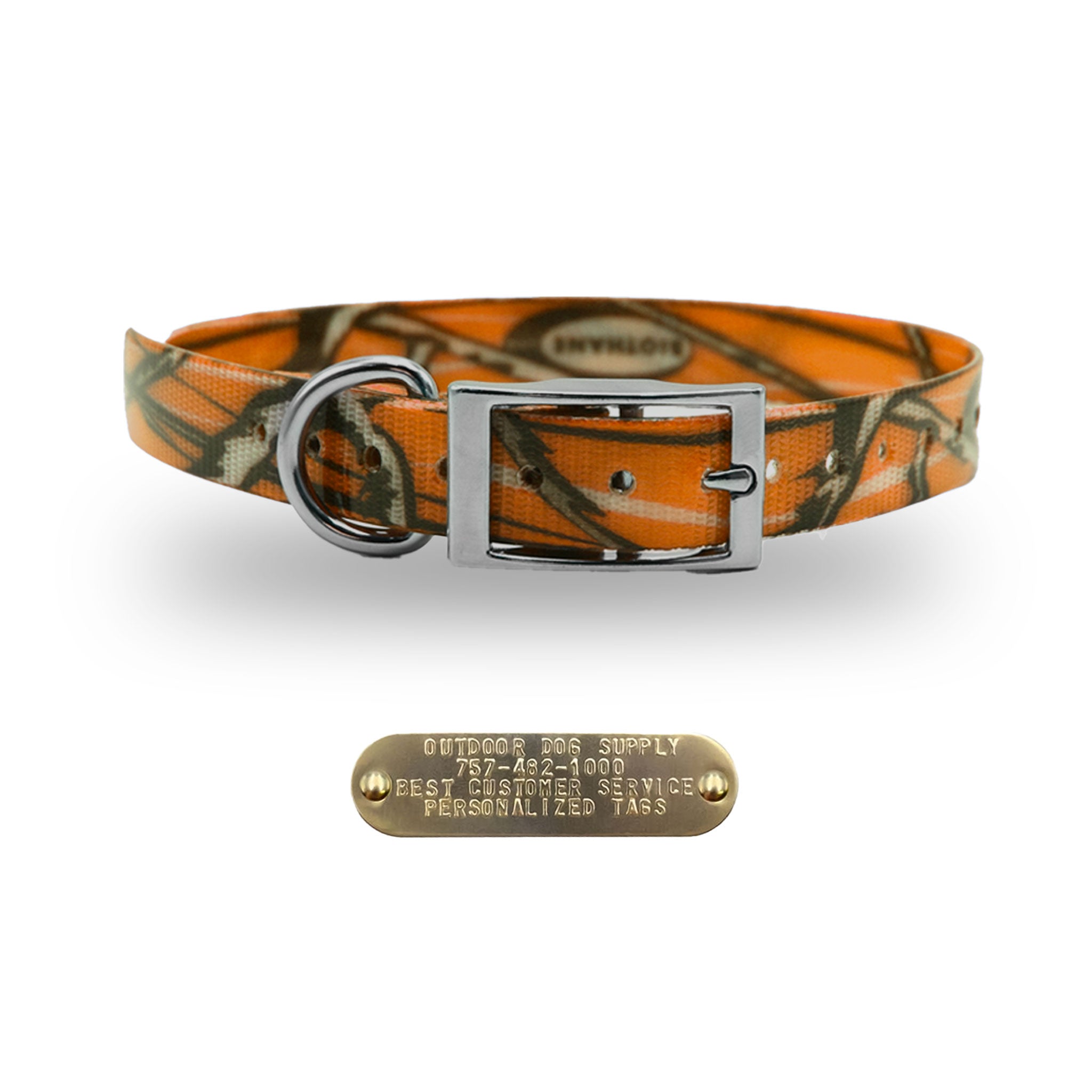 1" Premium D Ring Collar with personalized nametag collar- Orange Camo