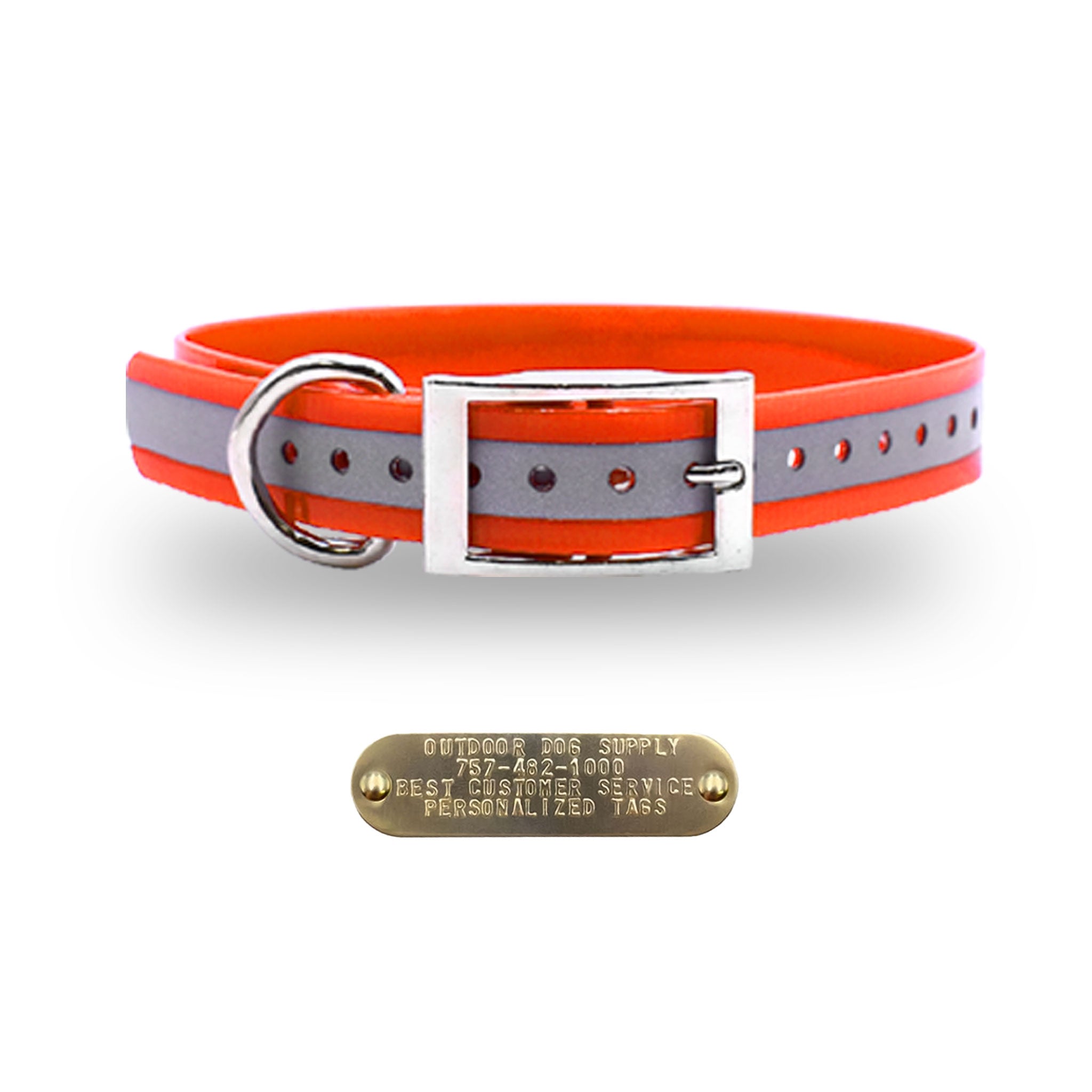 1" Premium D Ring Collar with personalized nametag collar- Reflective Orange