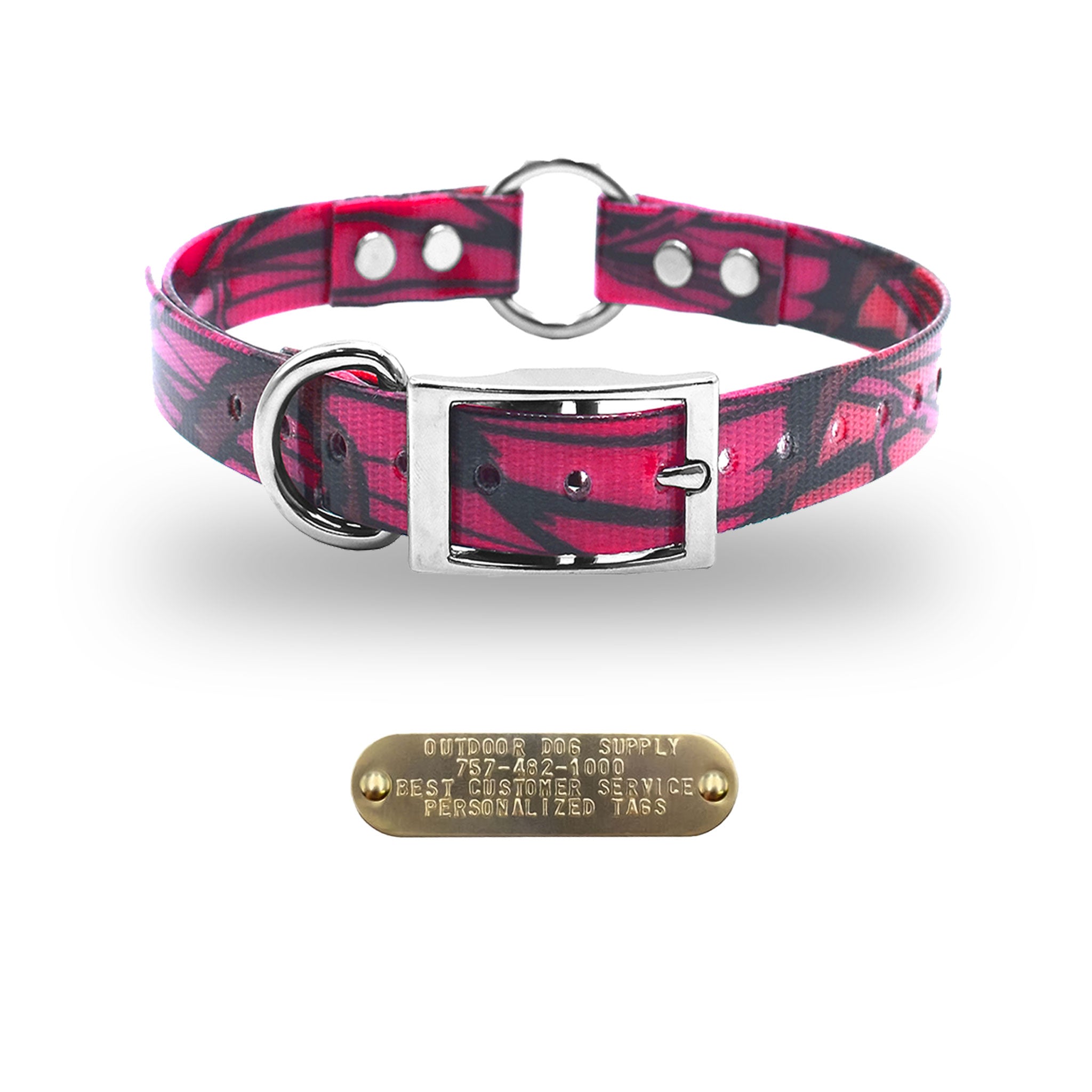 1" Premium Center Ring Collar with personalized nametag collar- Pink Camo