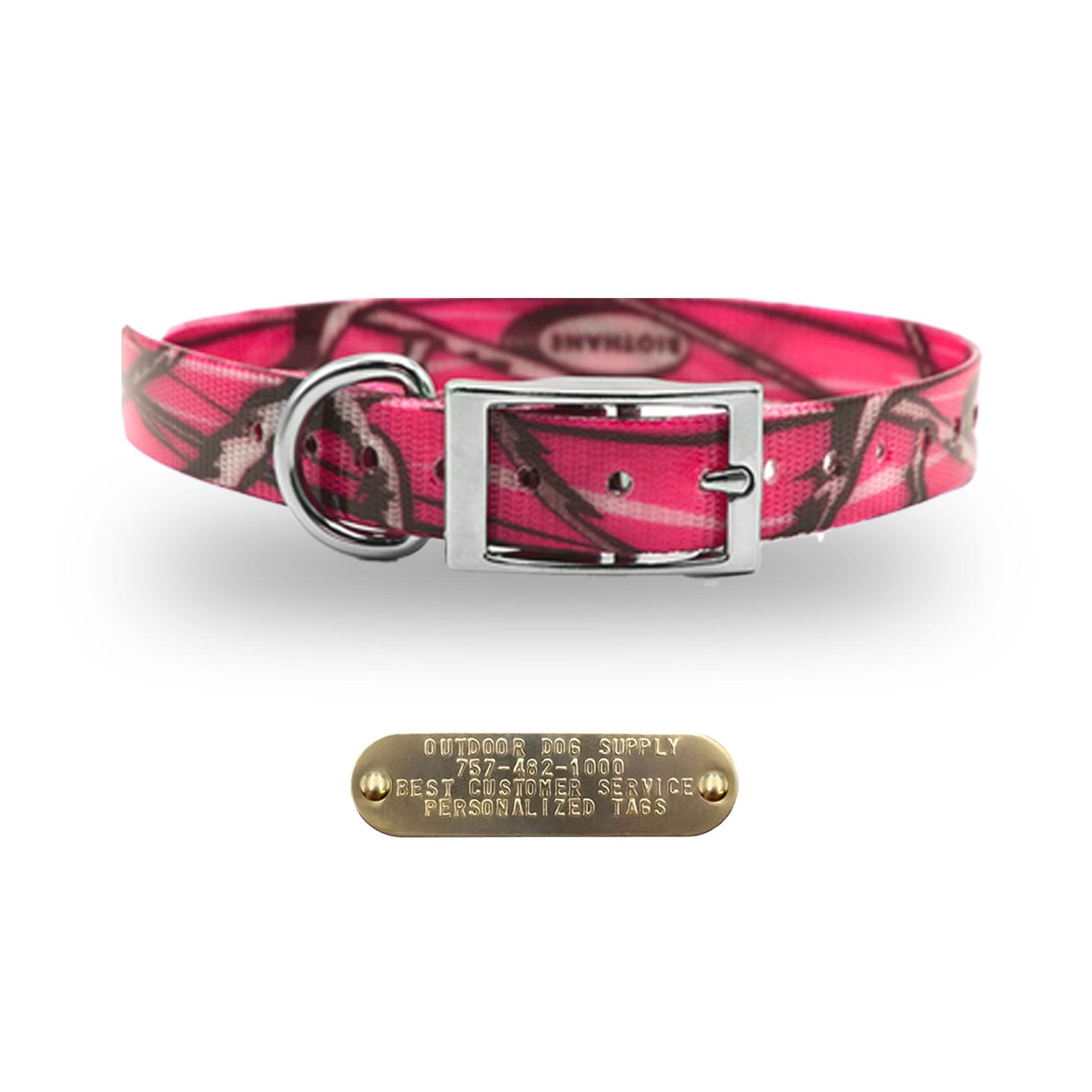 1" Premium D Ring Collar with personalized nametag collar- Pink Camo
