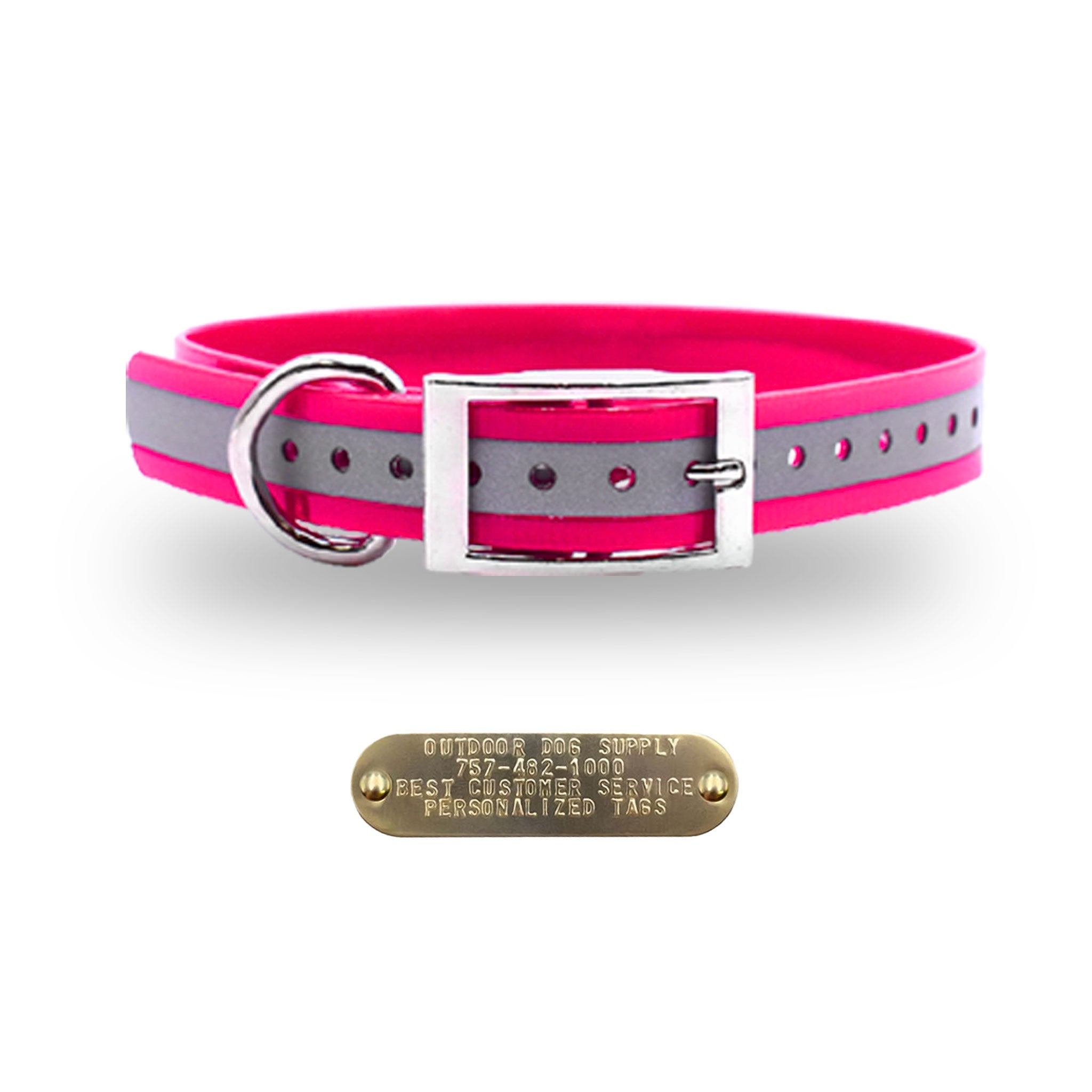 1" Premium D Ring Collar with personalized nametag collar- Reflective Pink