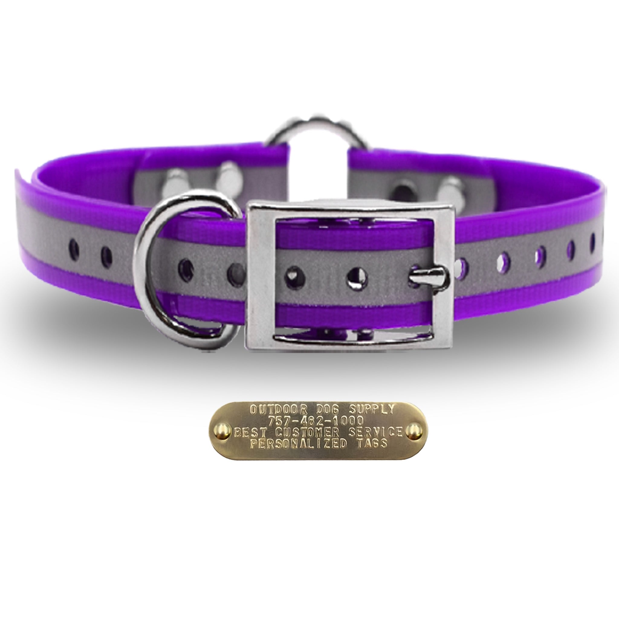 1" Premium Center Ring Collar with personalized nametag collar- Reflective Purple
