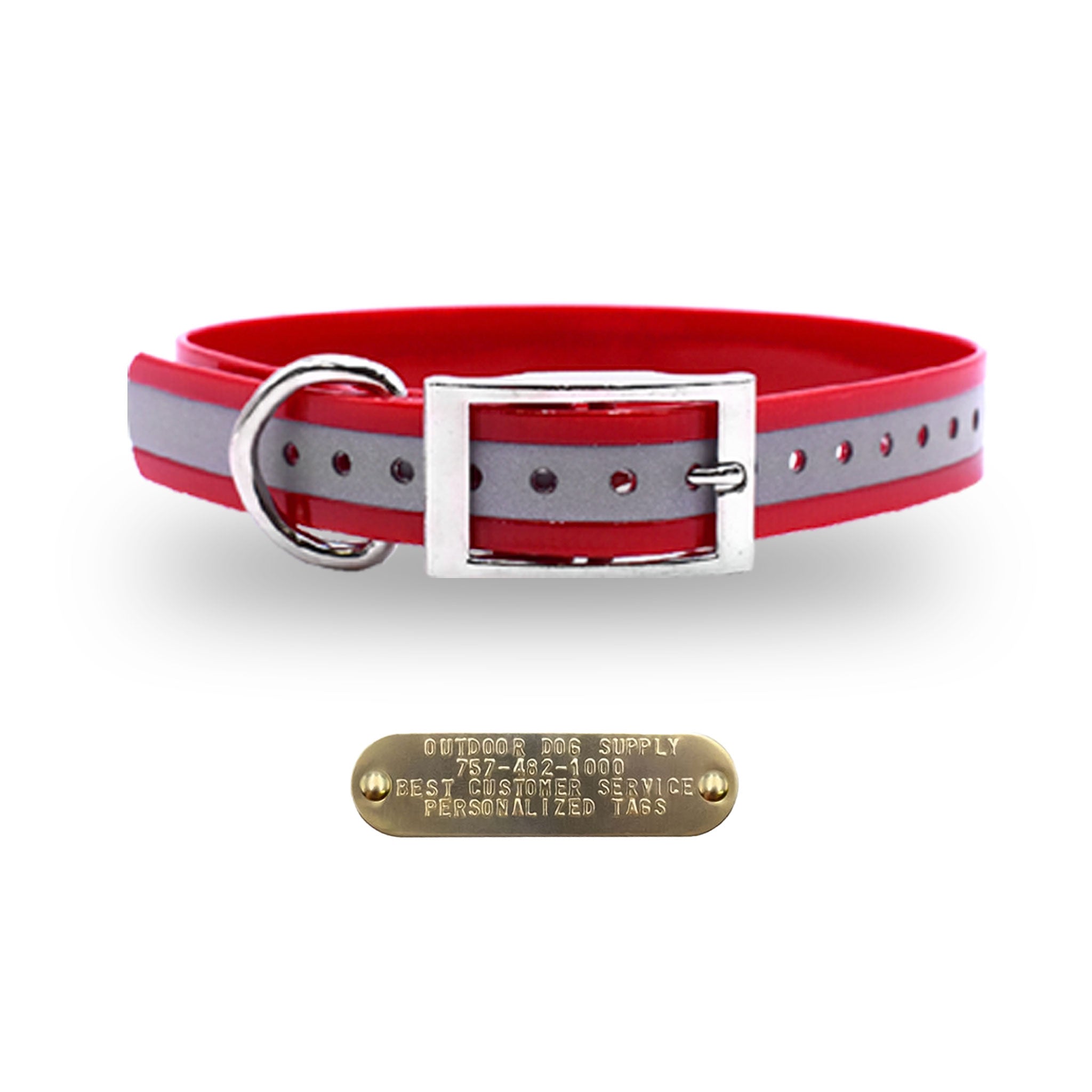 1" Premium D Ring Collar with personalized nametag collar- Reflective Red