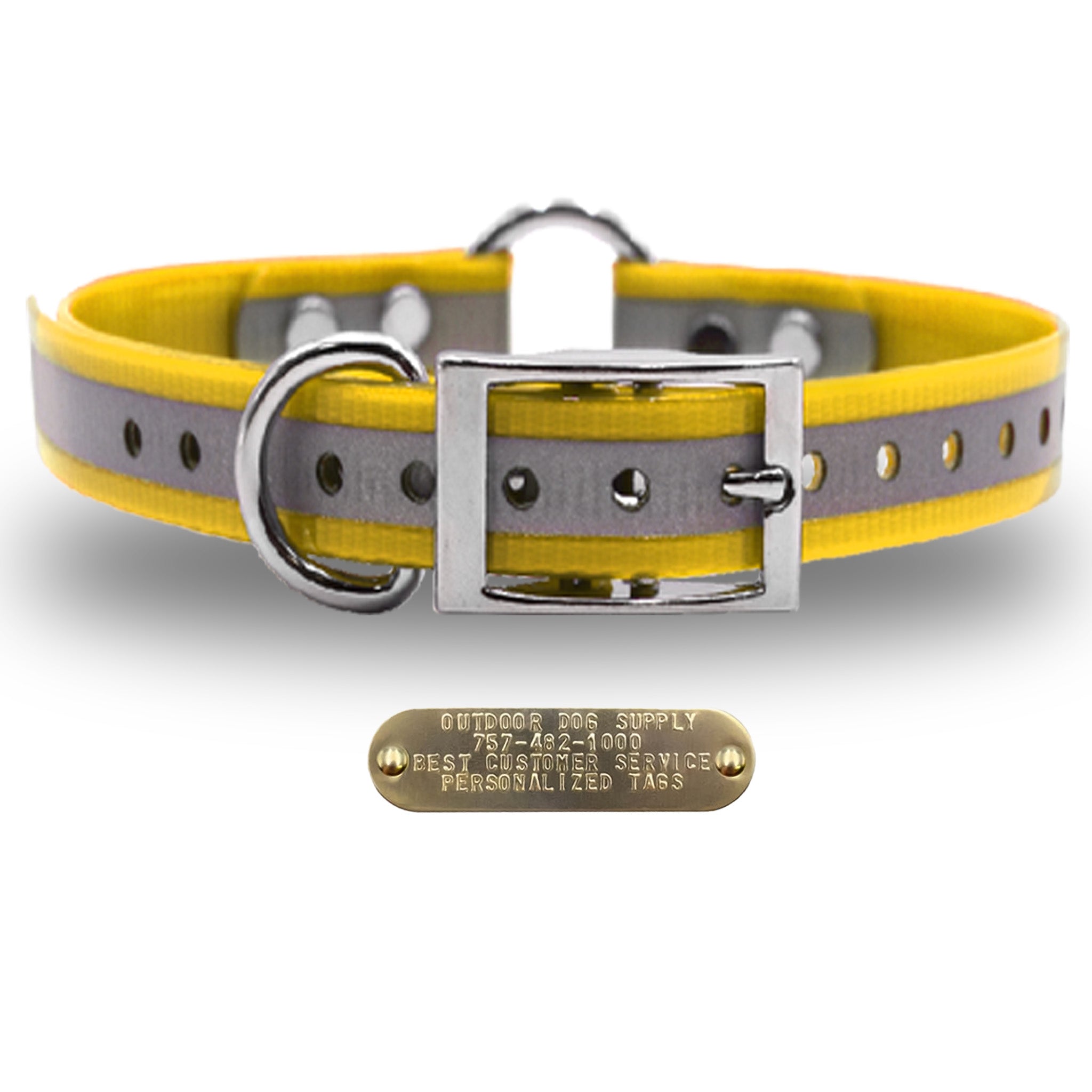 1" Premium Center Ring Collar with personalized nametag collar- Reflective School Bus Yellow