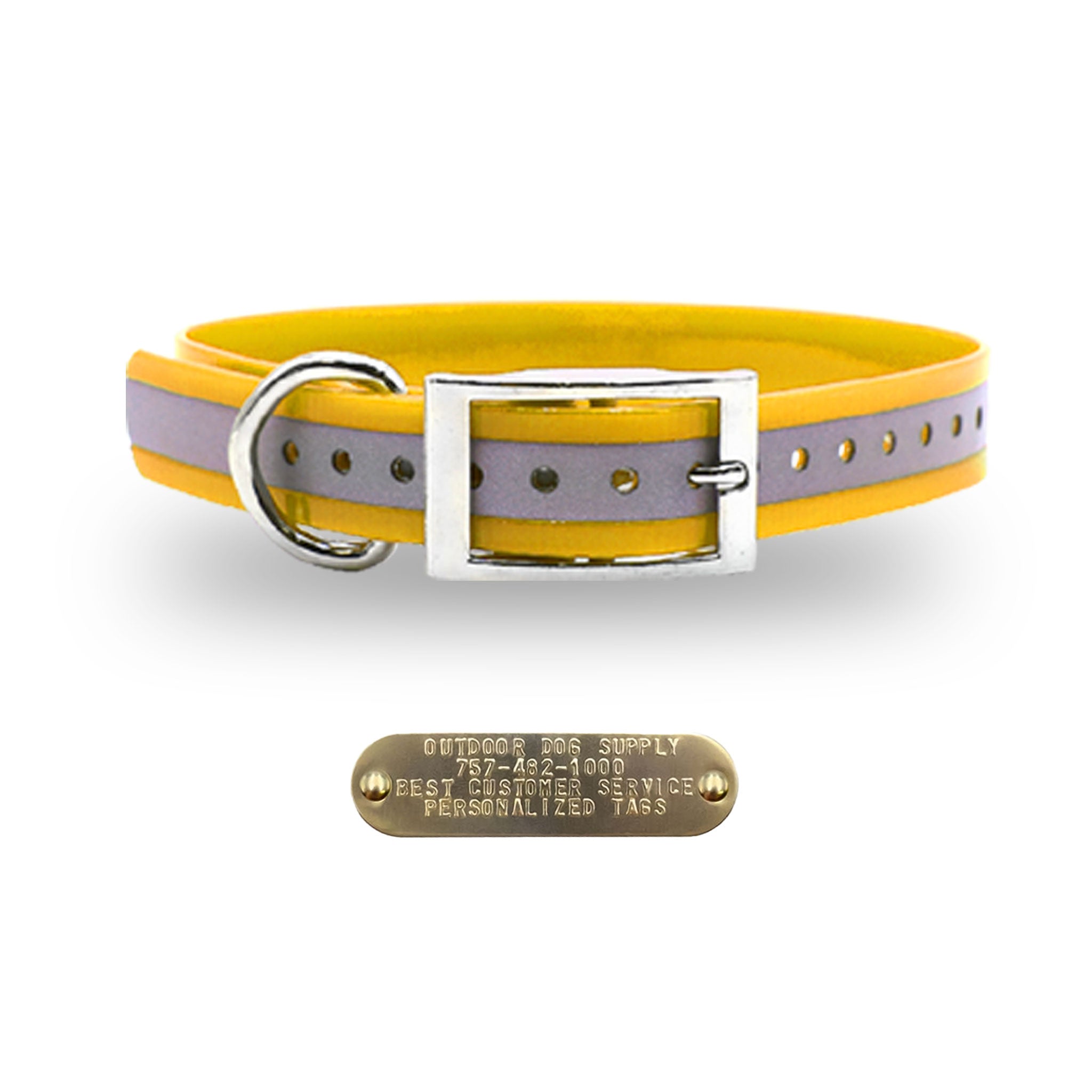 1" Premium D Ring Collar with personalized nametag collar- Reflective School Bus Yellow