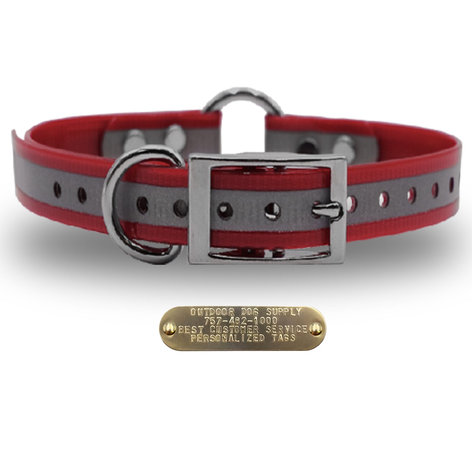 1 inch premium reflective collar with center ring - burgundy