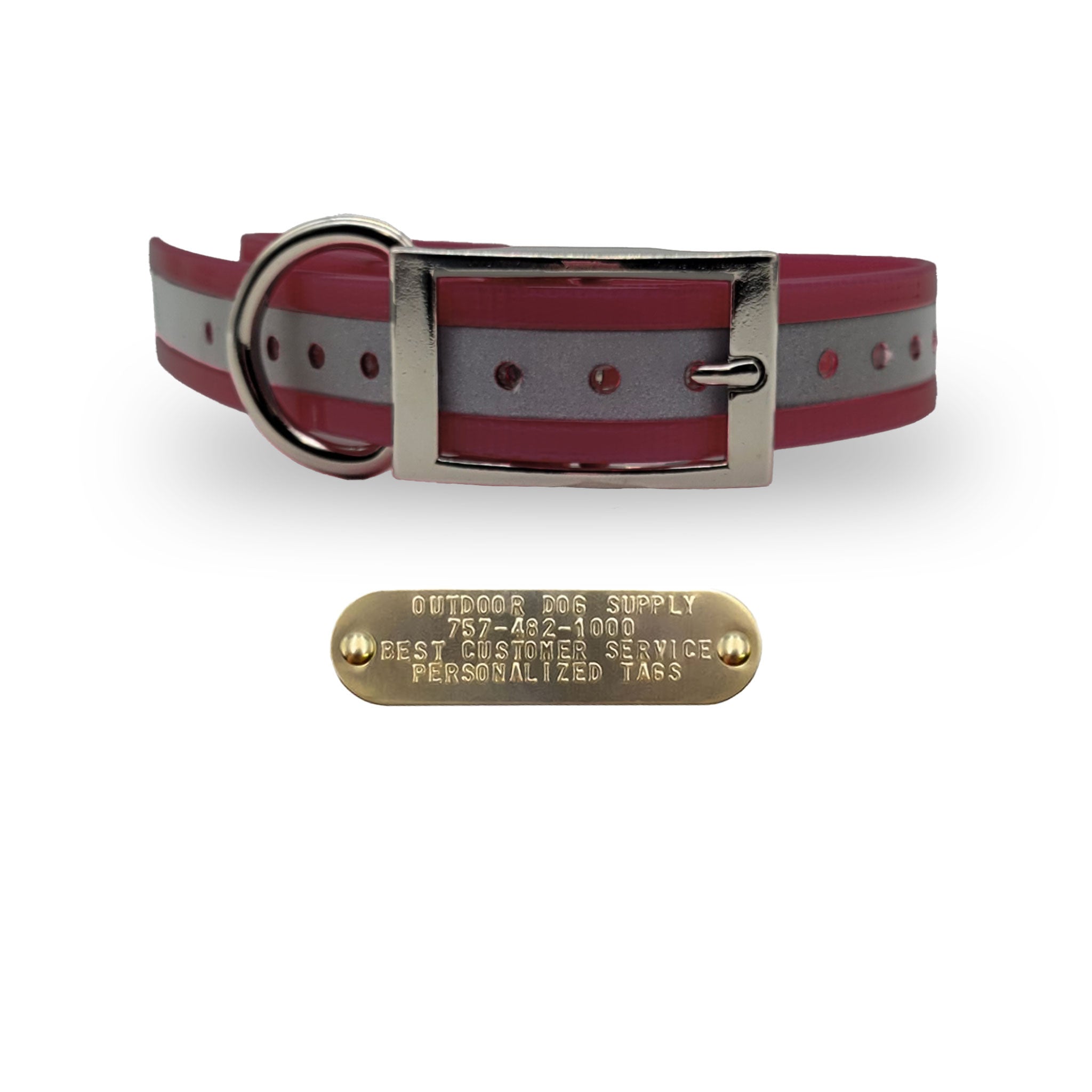 1" Premium Name Tag collar- Reflective Burgundy