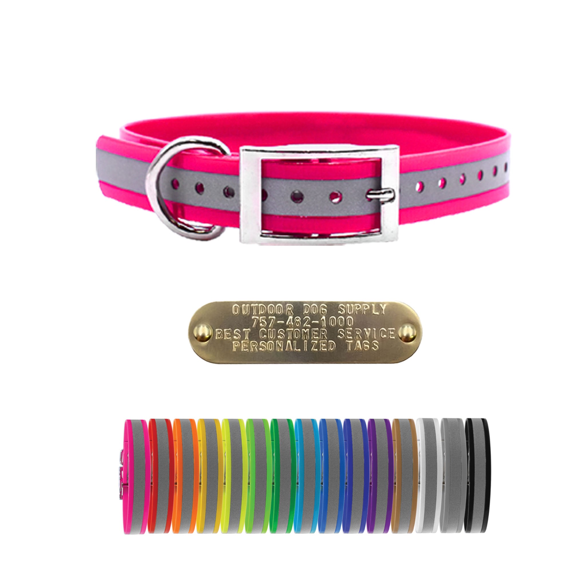 1" Premium D Ring Collars with Nametags- Reflectives