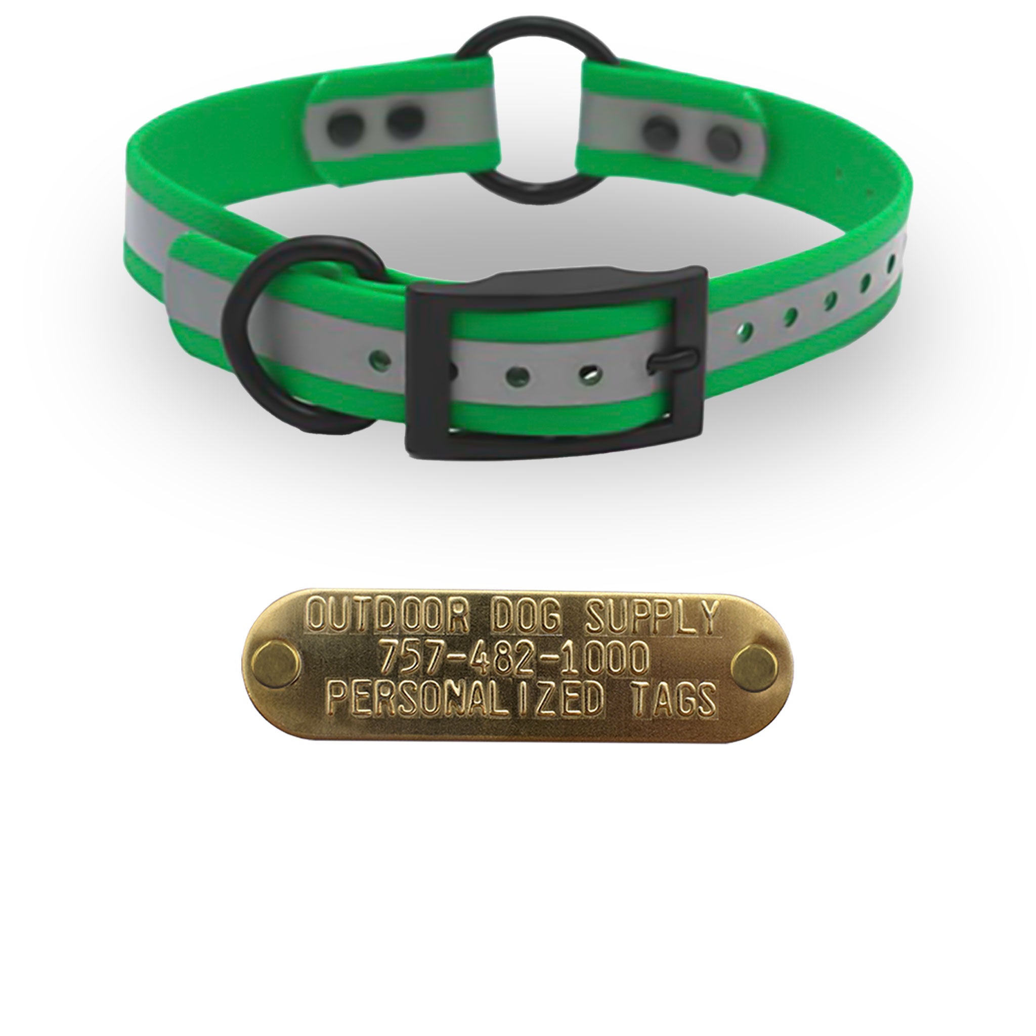 1" SoftFlex Beta Center Ring Collar with personalized nametag collar- Reflective Green