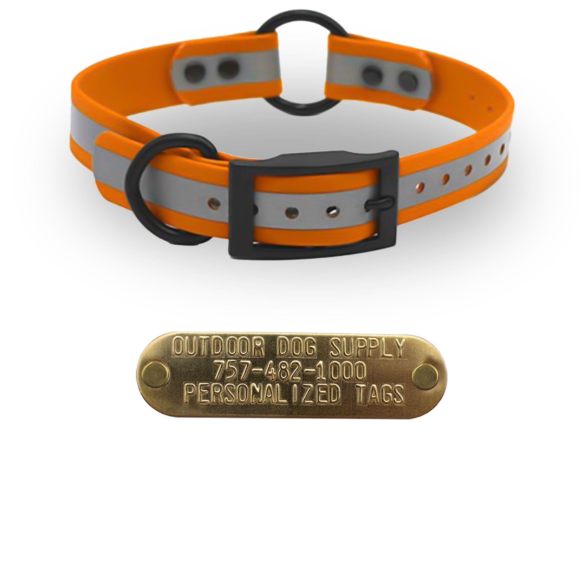 1" SoftFlex Beta Center Ring Collar with personalized nametag collar- Reflective Orange