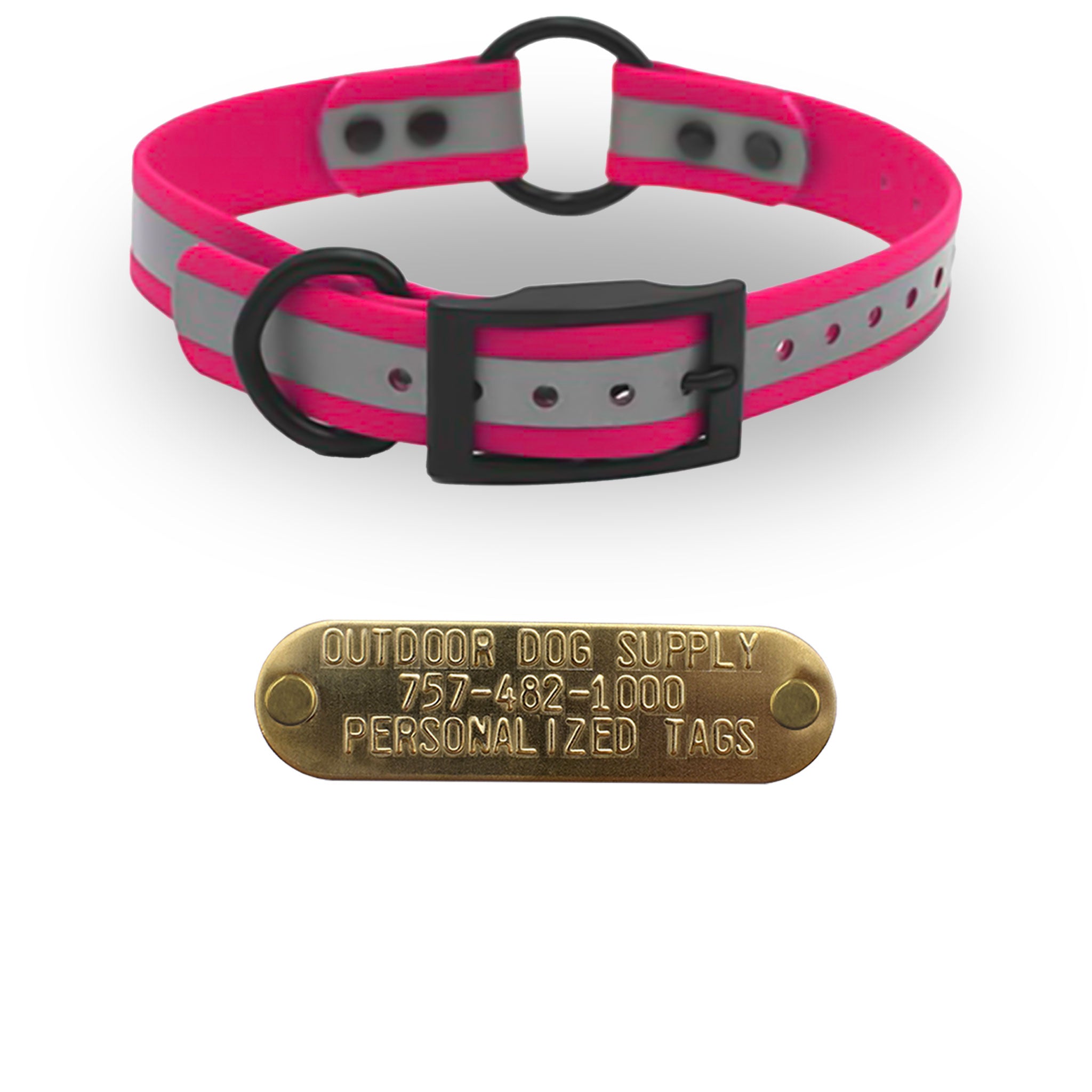 1" SoftFlex Beta Center Ring Collar with personalized nametag collar- Reflective Pink