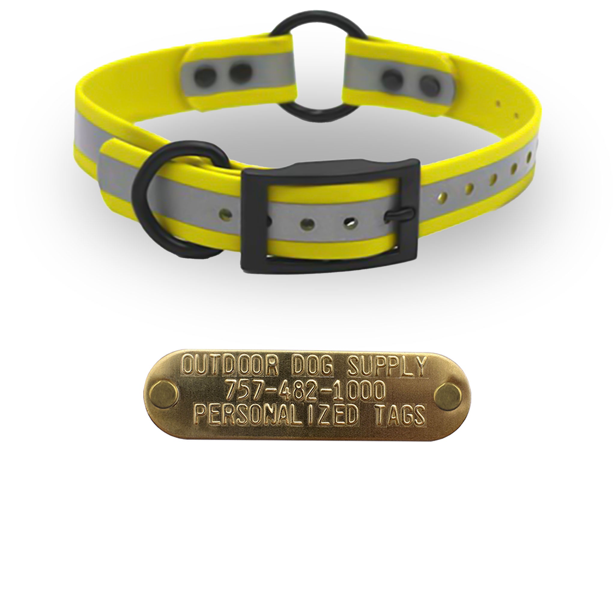 1" SoftFlex Beta Center Ring Collar with personalized nametag collar- Reflective Yellow