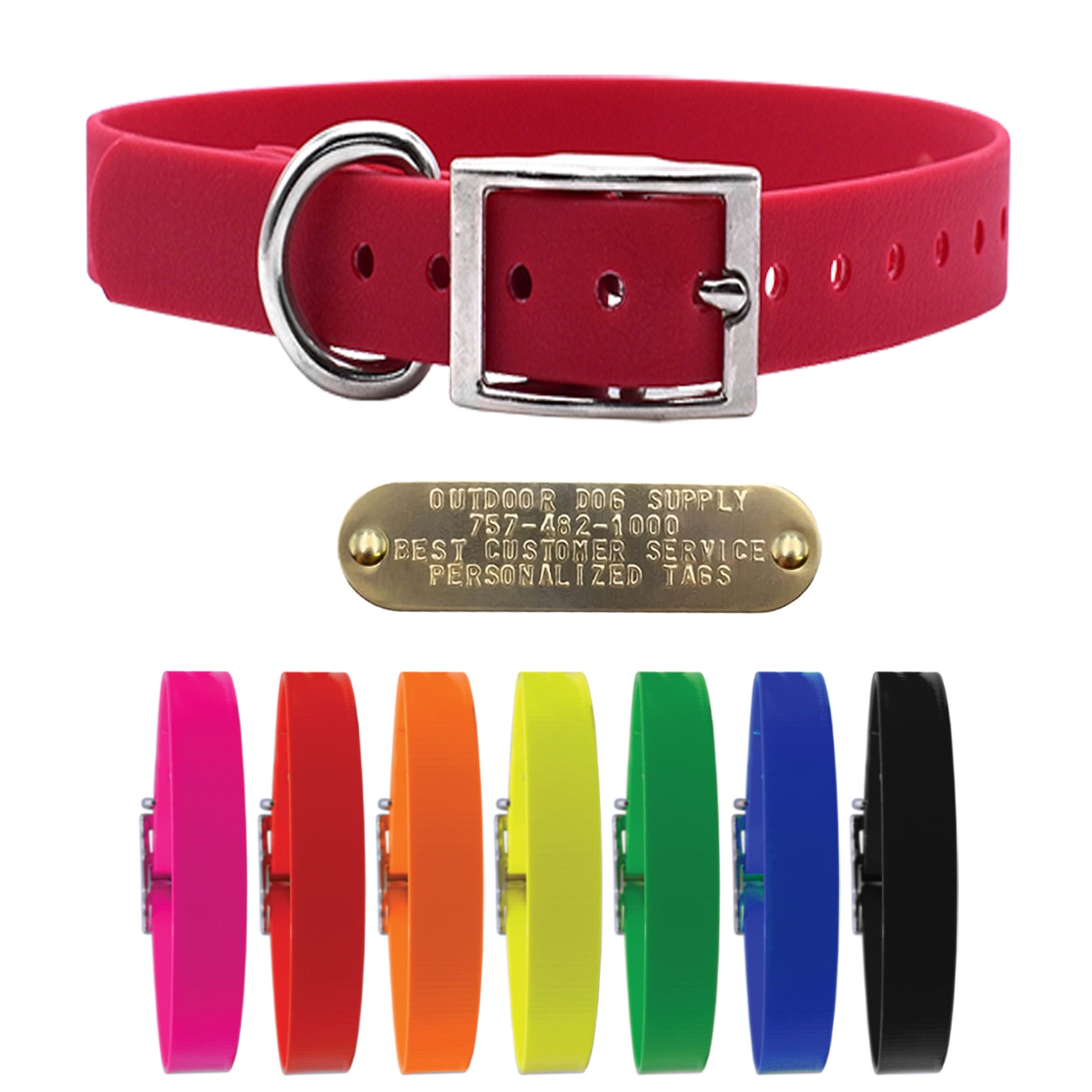 1" Tuff Skin dog collar with D-ring, free brass name plate, and soft, waterproof, odor-resistant leather-like material. - multi color
