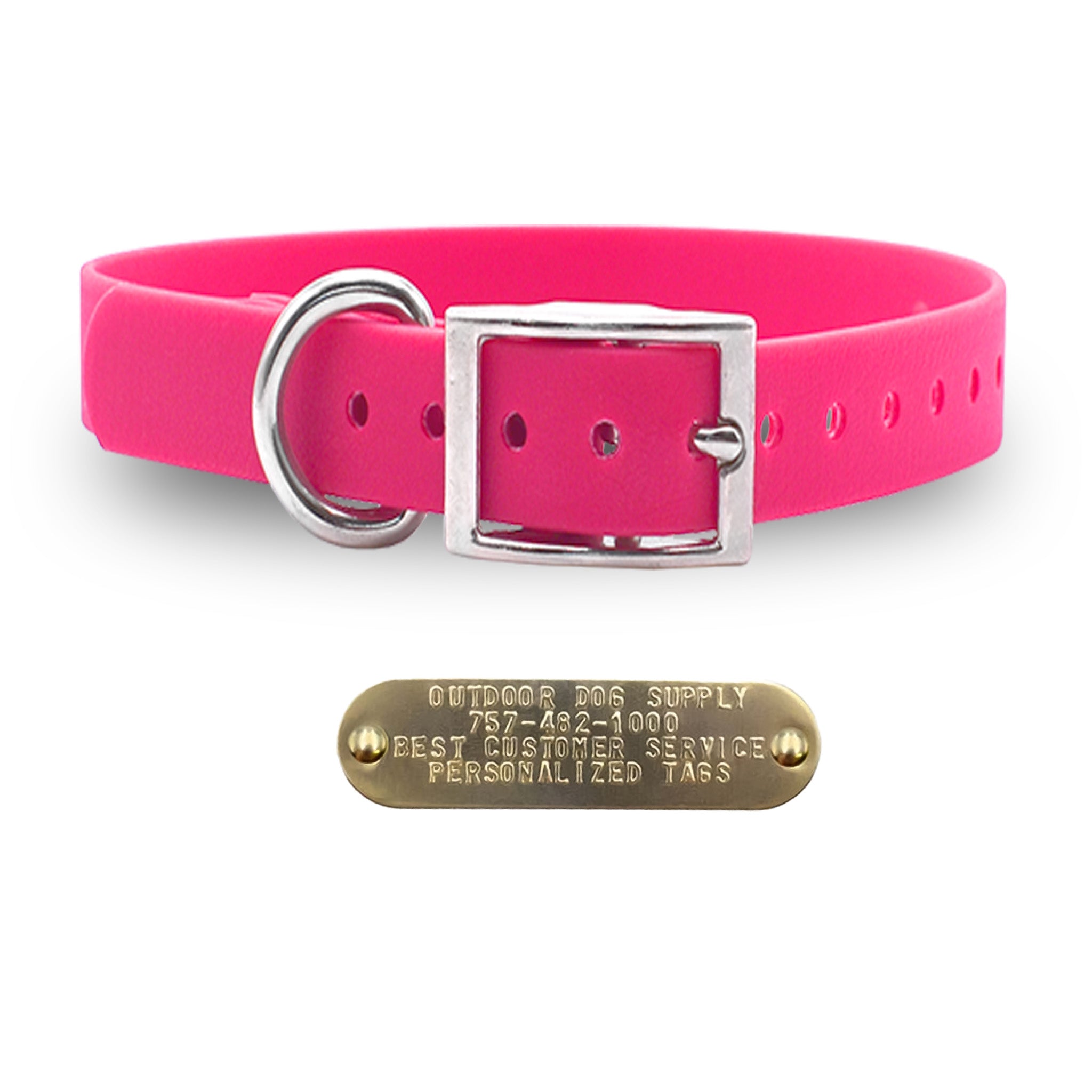 1" Tuff Skin dog collar with D-ring, free brass name plate, and soft, waterproof, odor-resistant leather-like material. - Pink