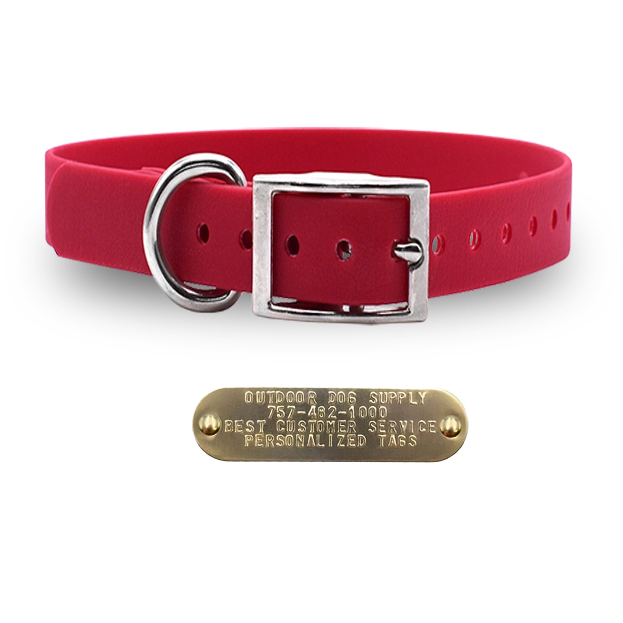 1" Tuff Skin dog collar with D-ring, free brass name plate, and soft, waterproof, odor-resistant leather-like material. - Red