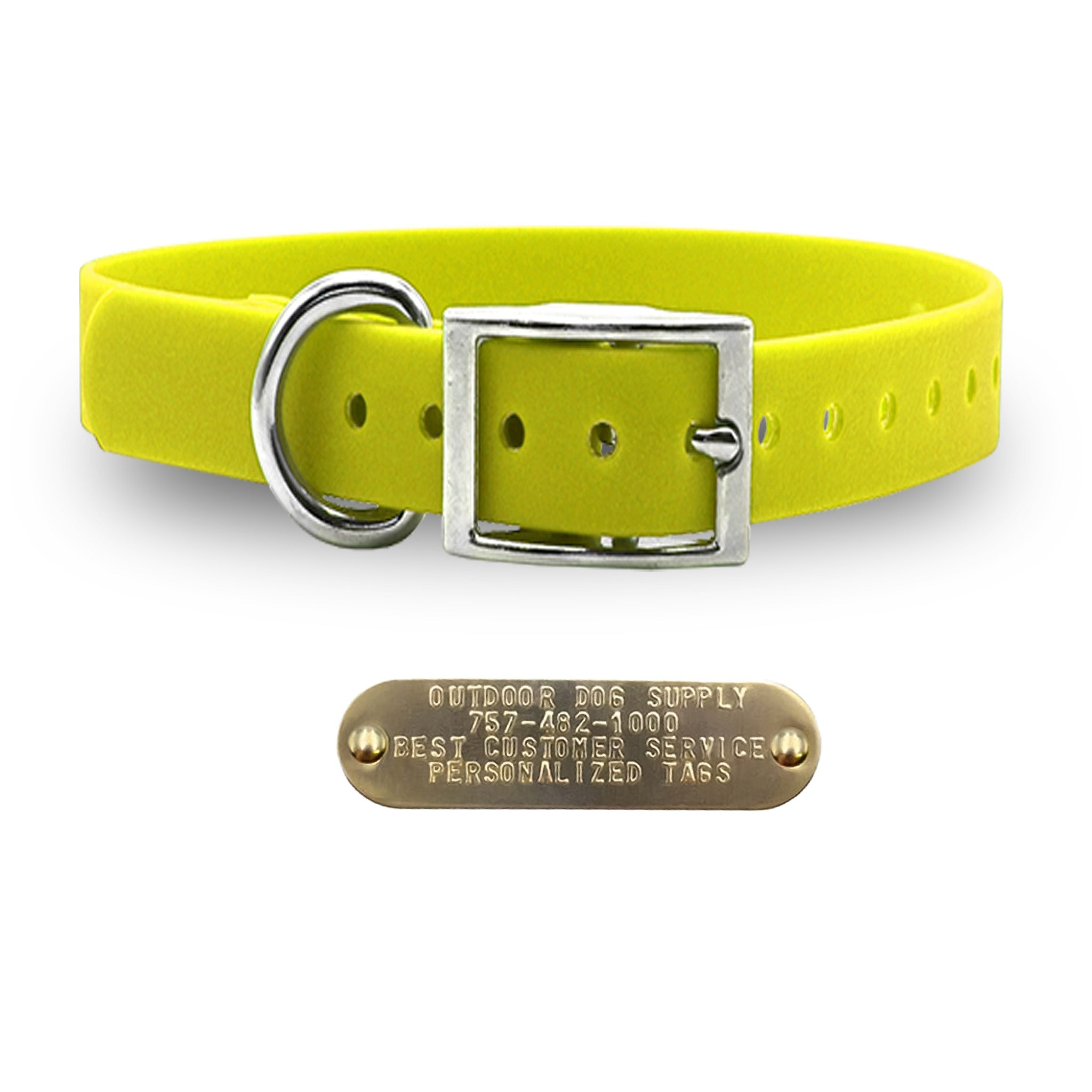1" Tuff Skin dog collar with D-ring, free brass name plate, and soft, waterproof, odor-resistant leather-like material. - Yellow