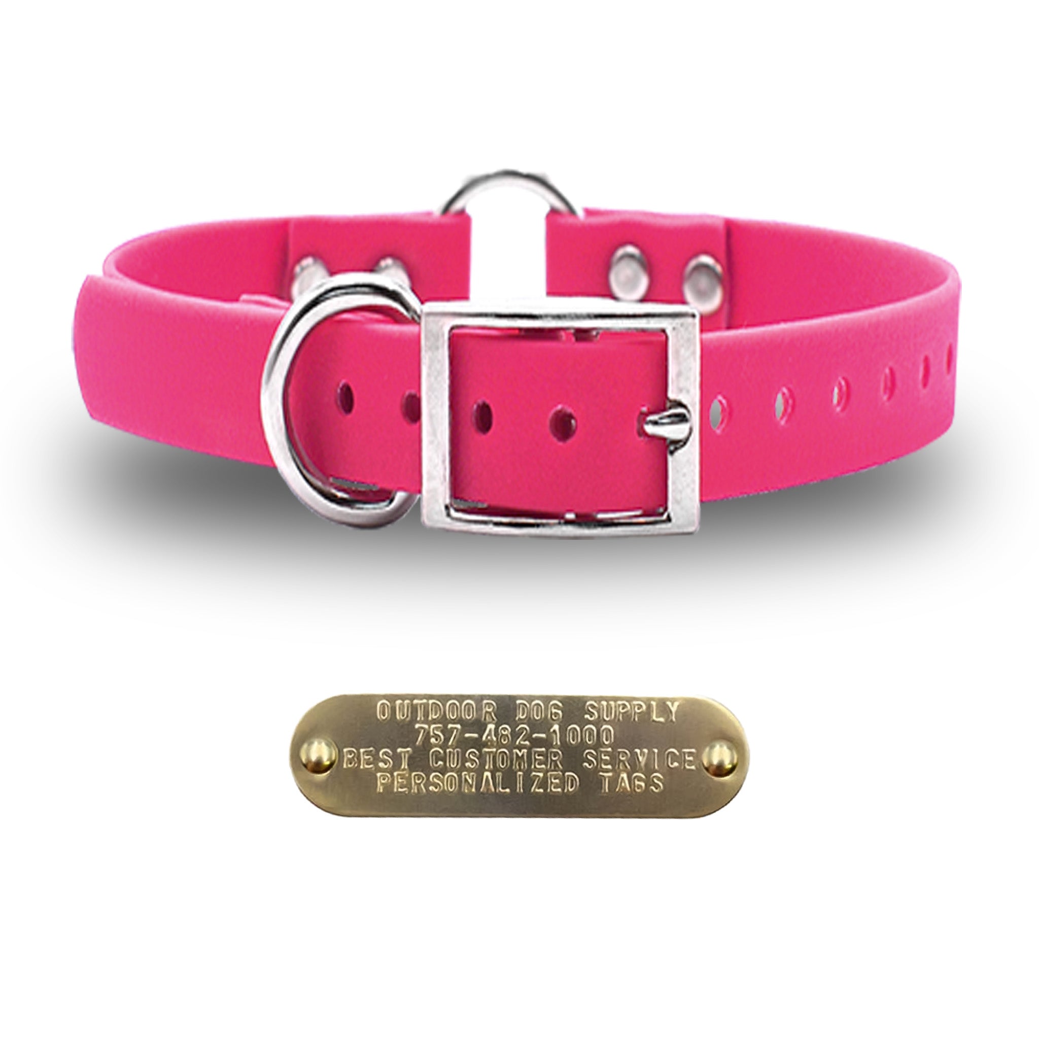 1" Tuff Skin dog collar with center ring, nickel hardware, free brass name plate, and waterproof, odor-resistant material. - Pink
