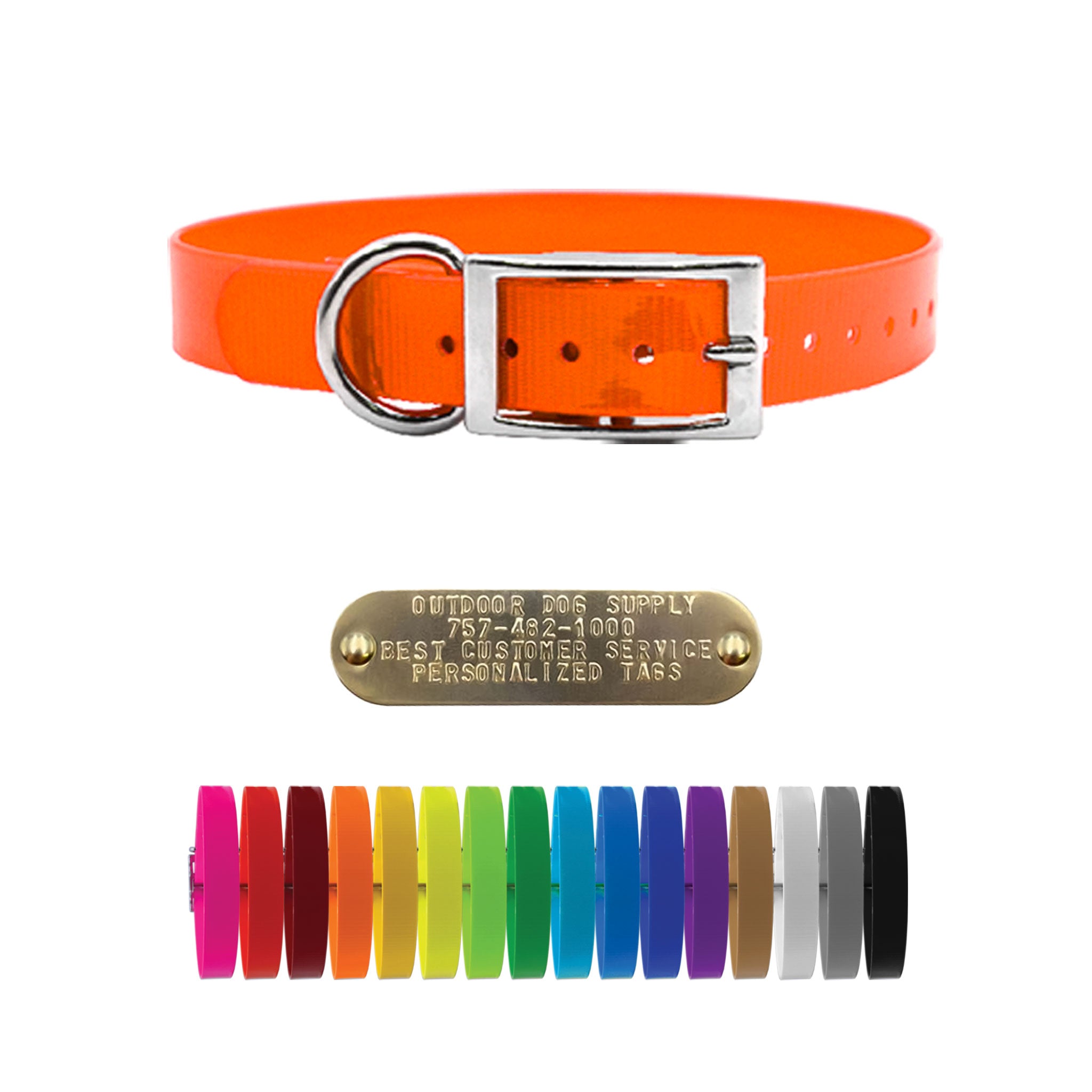 Extra Long D ring collar, fits dogs with 21 to 28 inch necks - orange