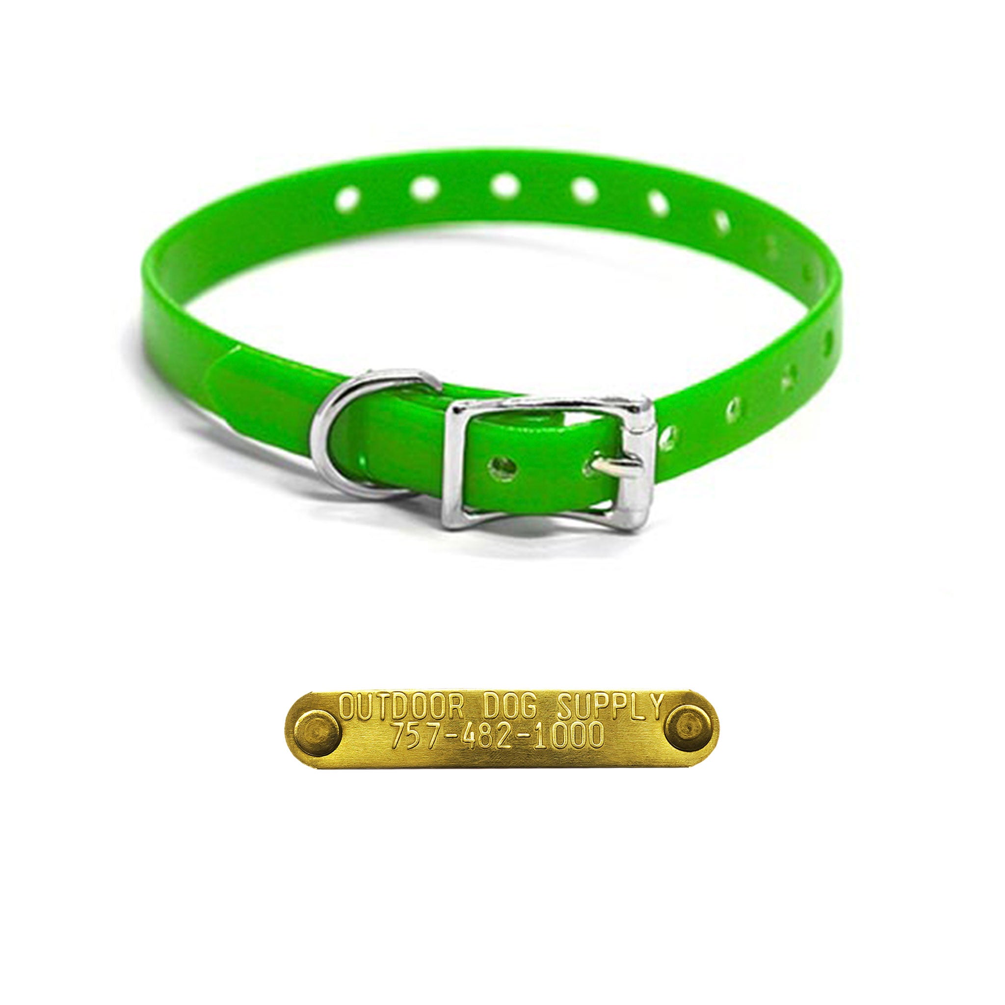 1/2" Premium D Ring Collar with Personalized nametag- Lime Green