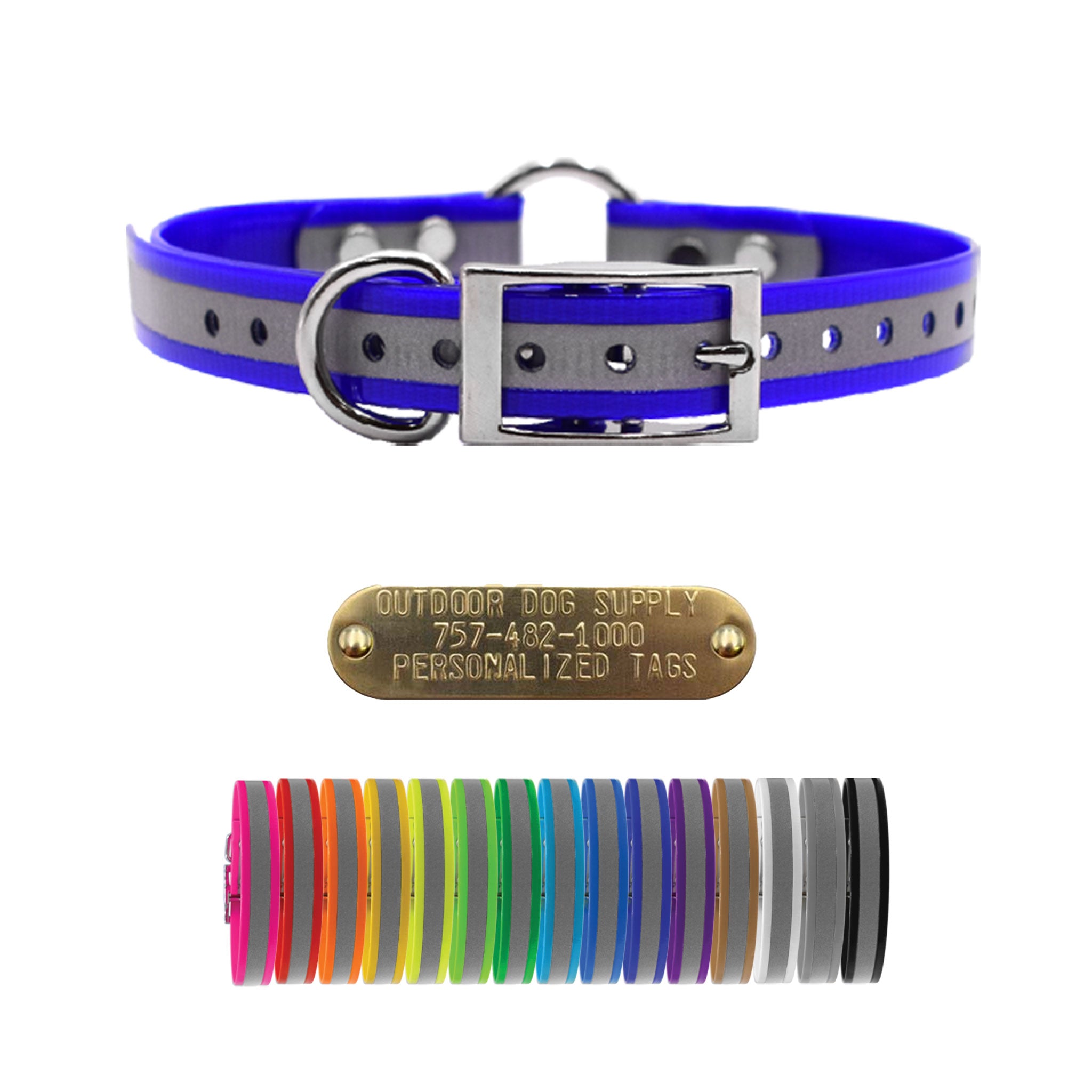 3/4" Premium Center Ring Collar with Nameplate- Reflective
