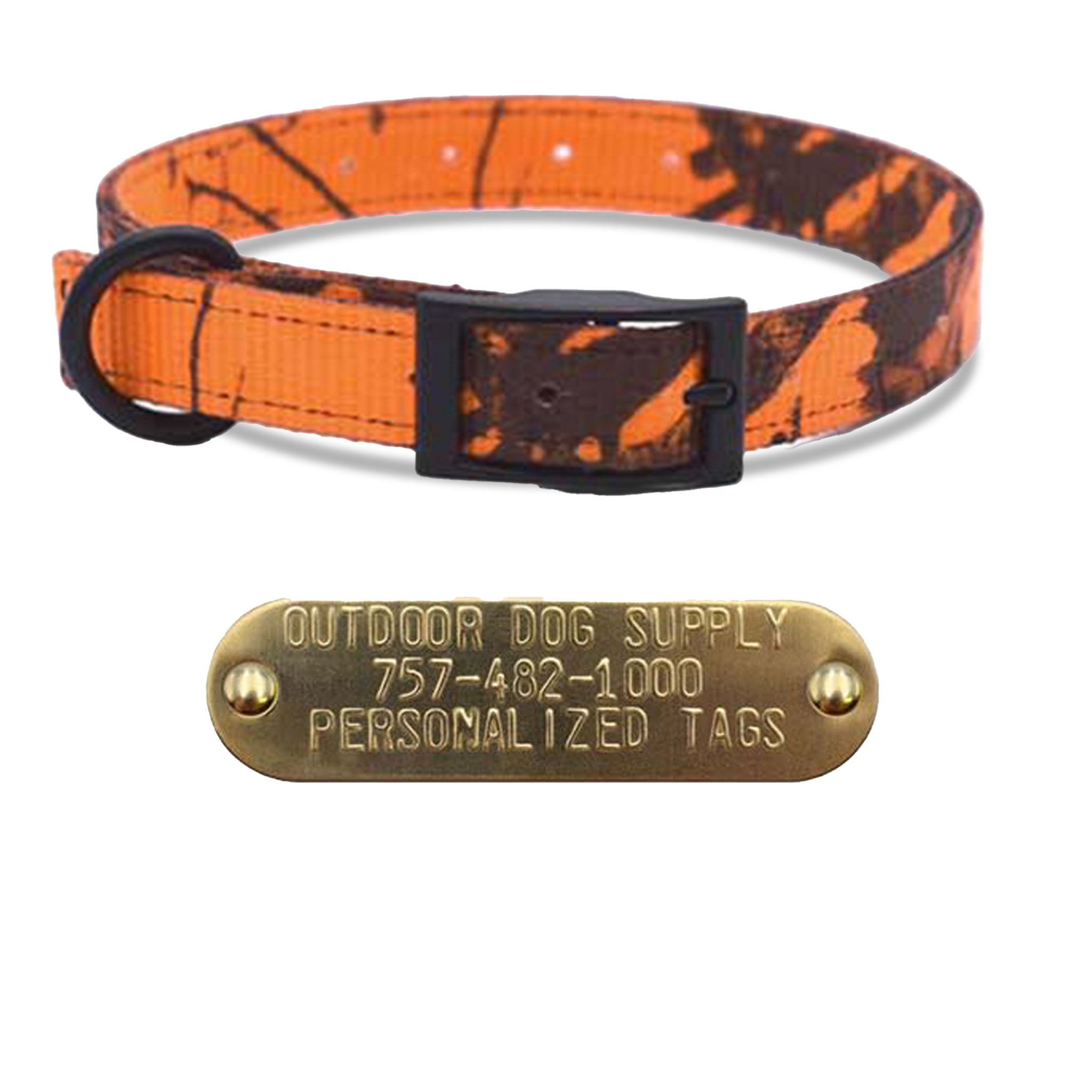 3/4" Nylon Camo Collar with personalized nameplate- orange camo