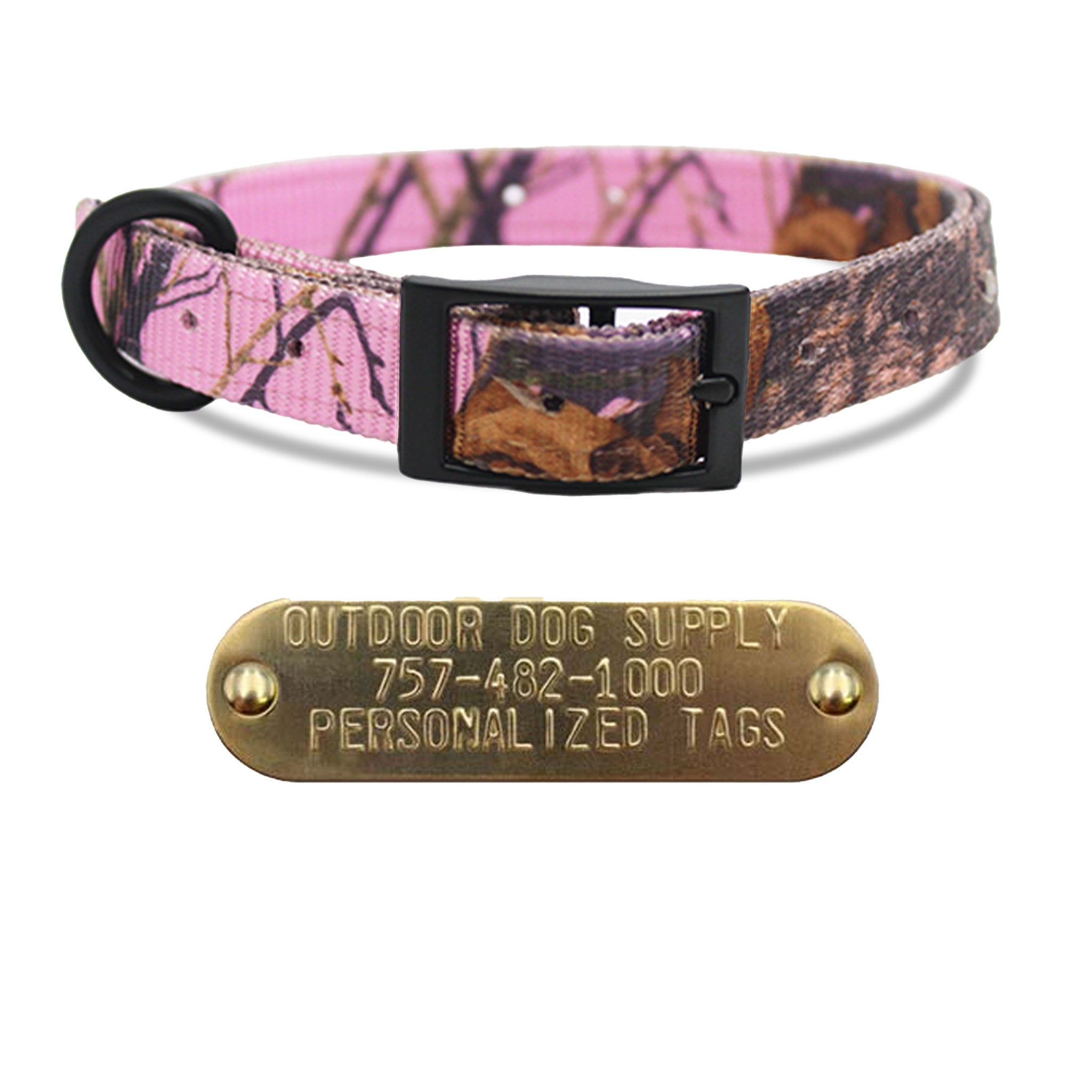 3/4" Nylon Camo D Ring collar with personalized nameplate- pink camo